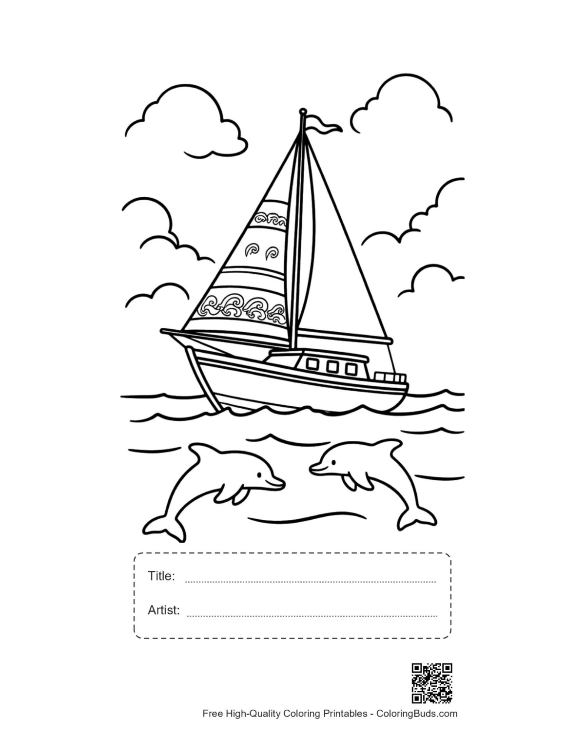 Sailboat dolphins printable with title artist box