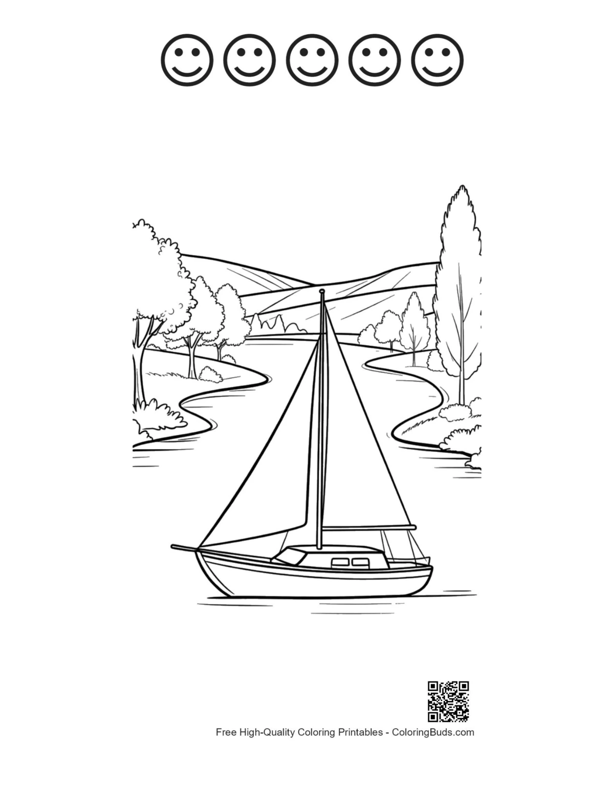 Sailboat with 5 happy face outlines printable