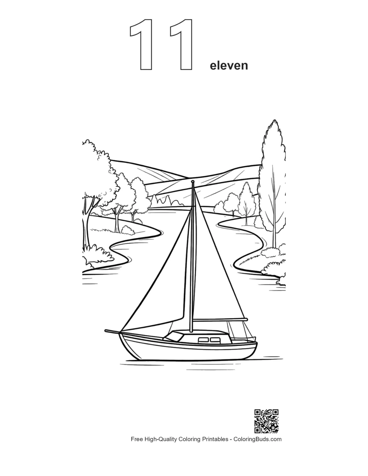 Countryside river sailboat outline number 11