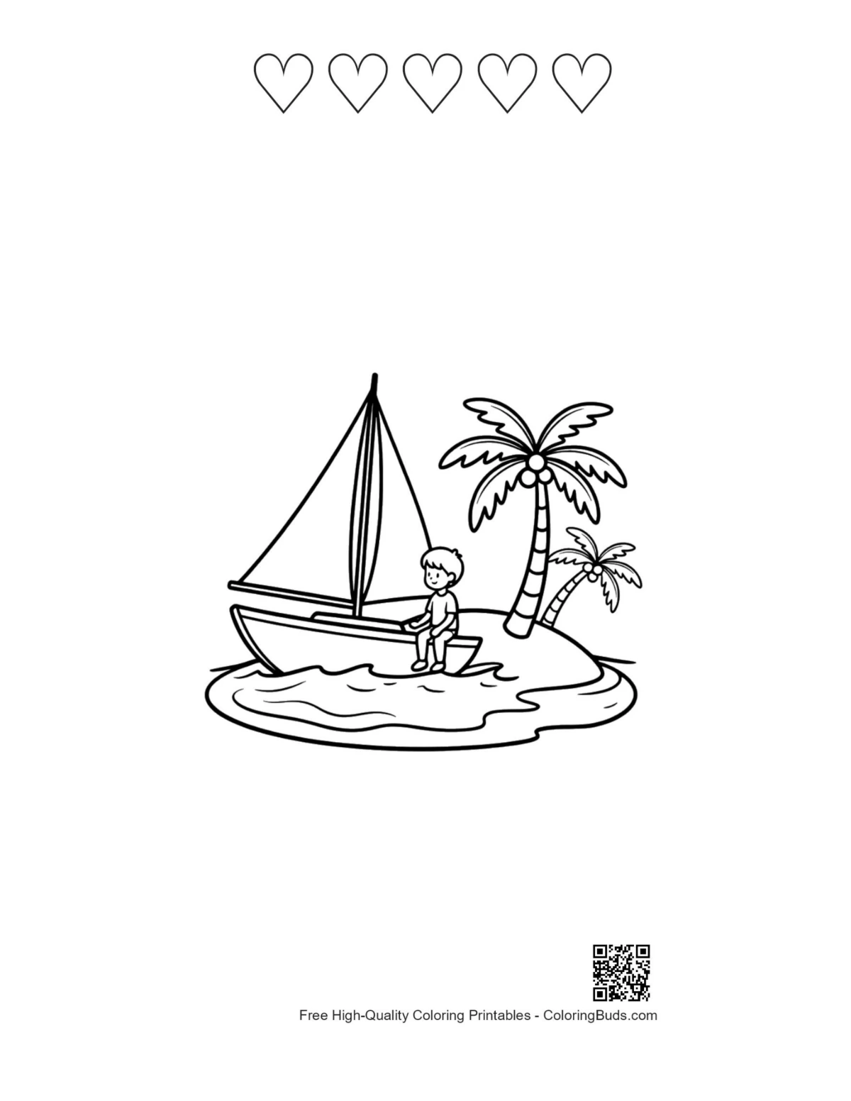 5 heart outline sailboat anchored tropical printable