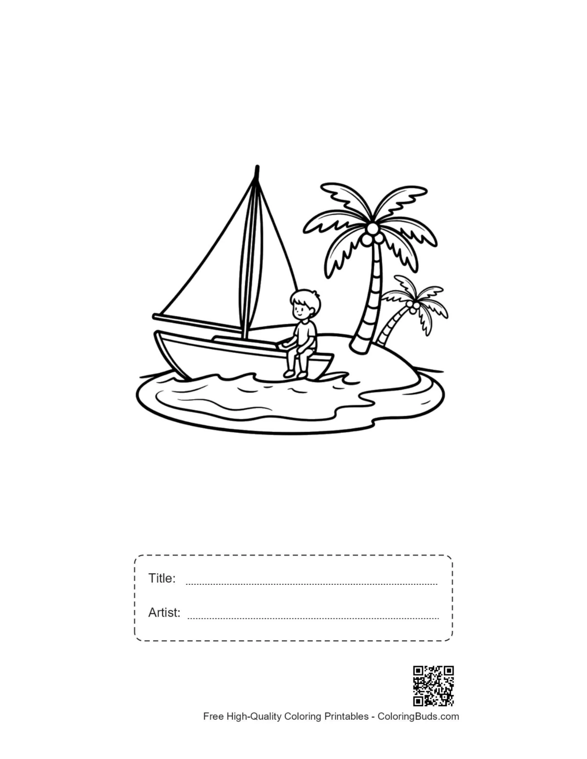 Sailboat tropical island printable with title artist box