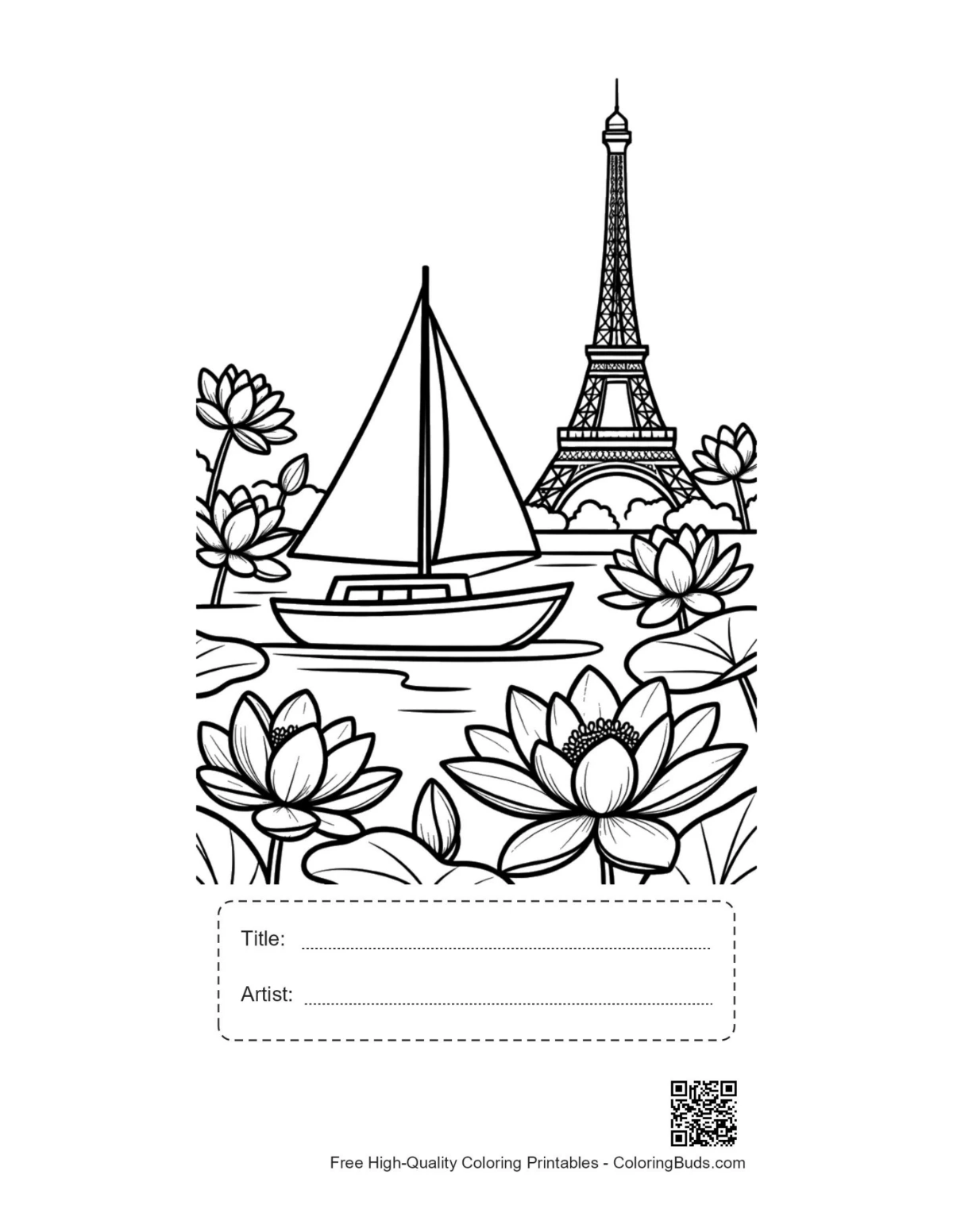 เรือใบพิมพ์ได้พร้อมช่องชื่อเรื่องศิลปิน