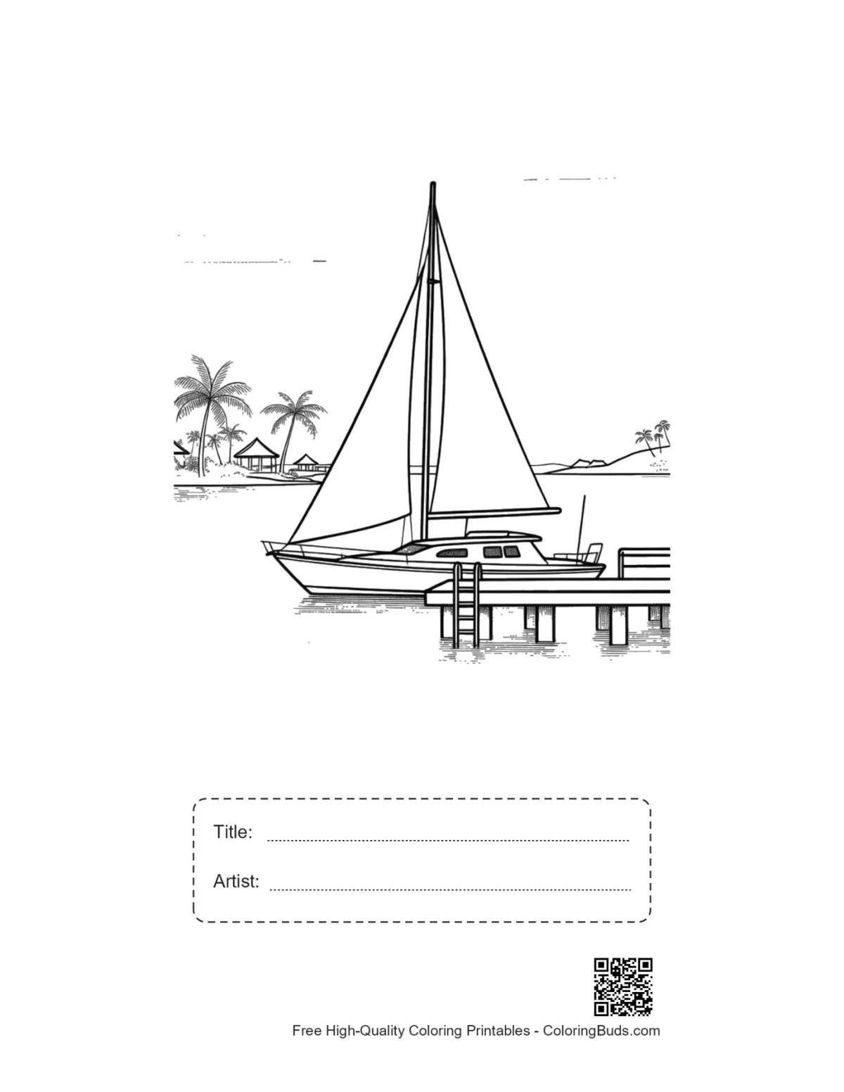 Sailboat tropical dock printable with title artist box