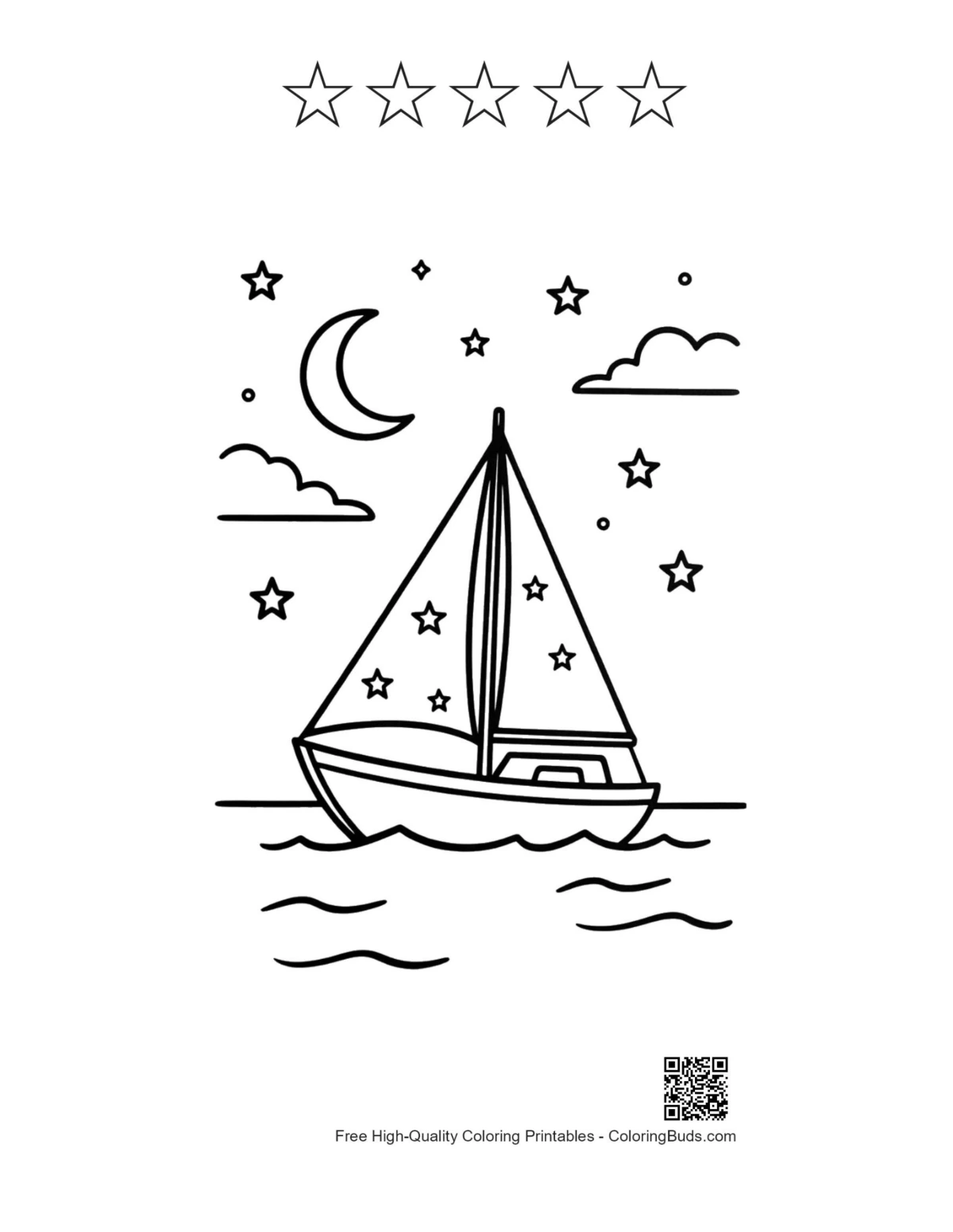 Sailboat printable with 5 star outlines