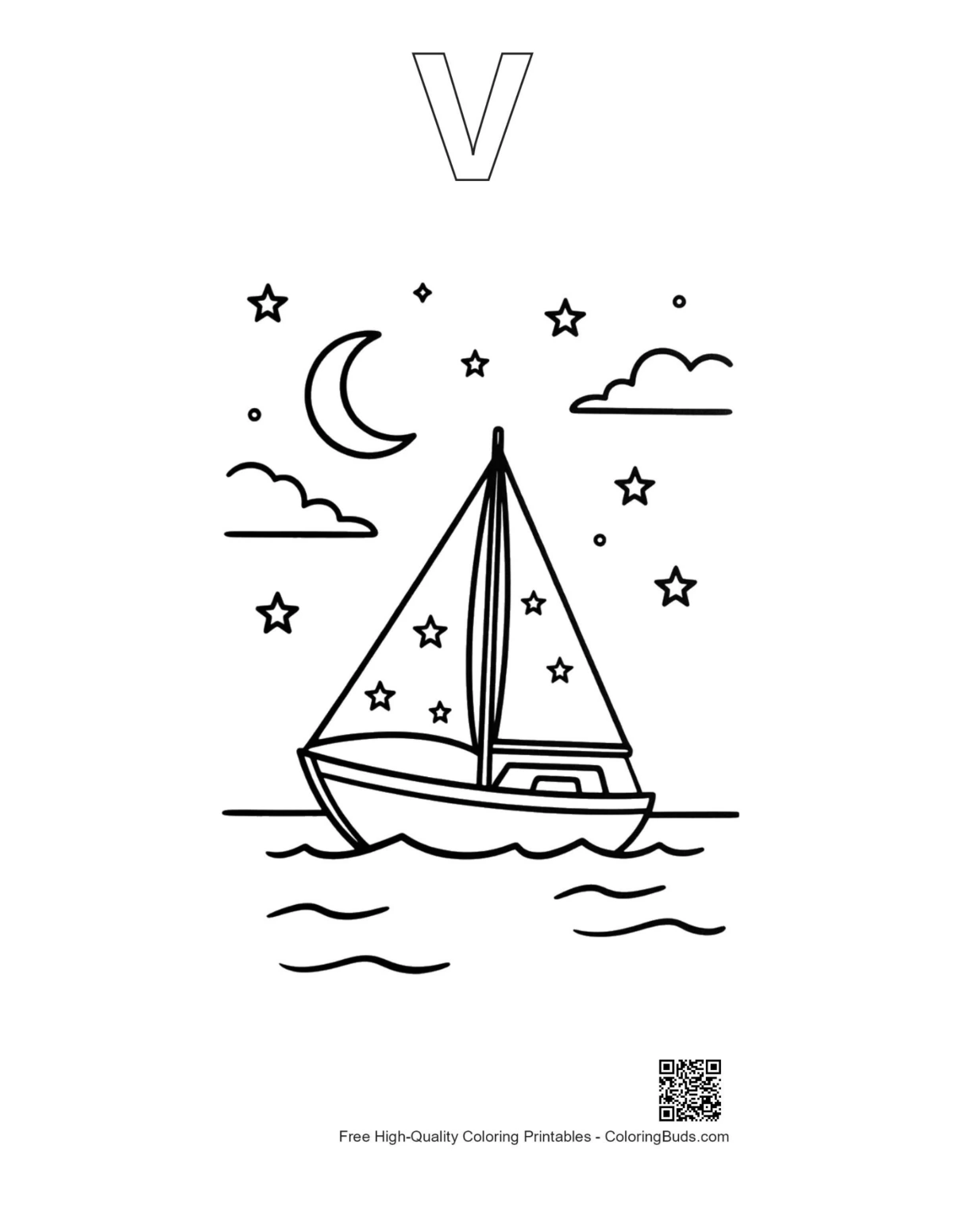 Sailboat printable with alphabet V outline
