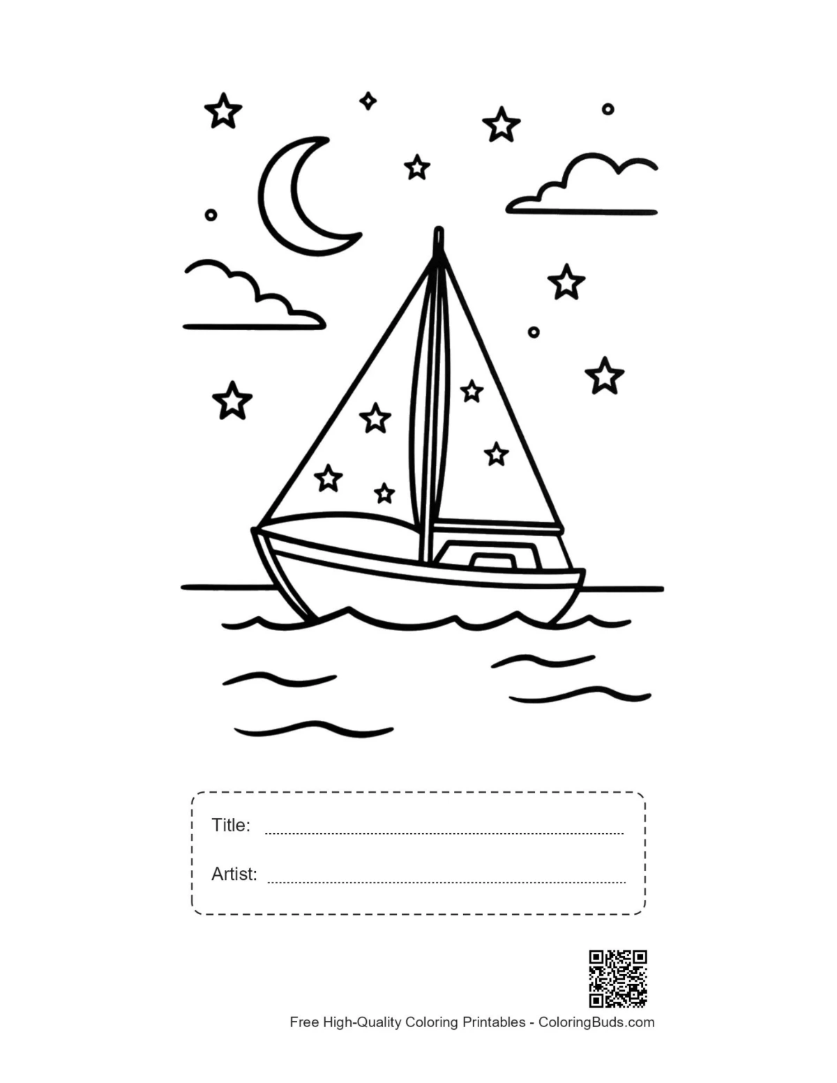 Sailboat night scene printable with title box