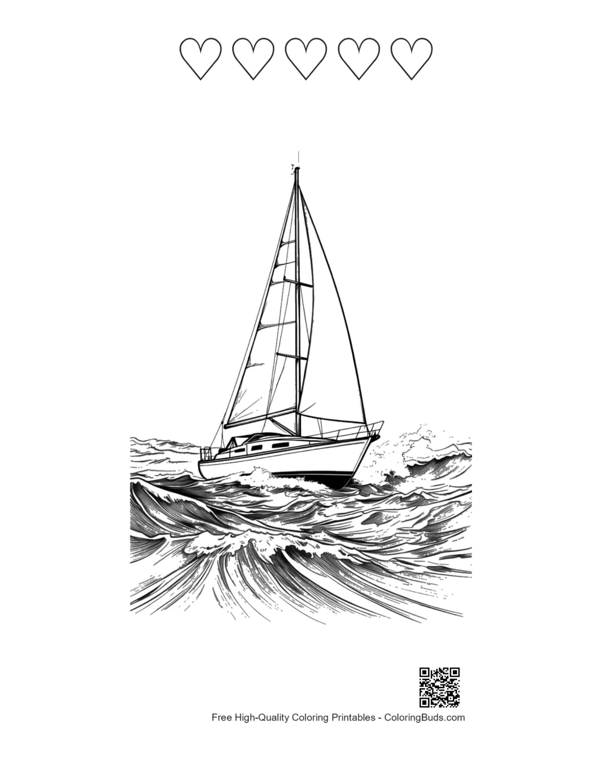 Stormy sailboat printable 5 heart outlines