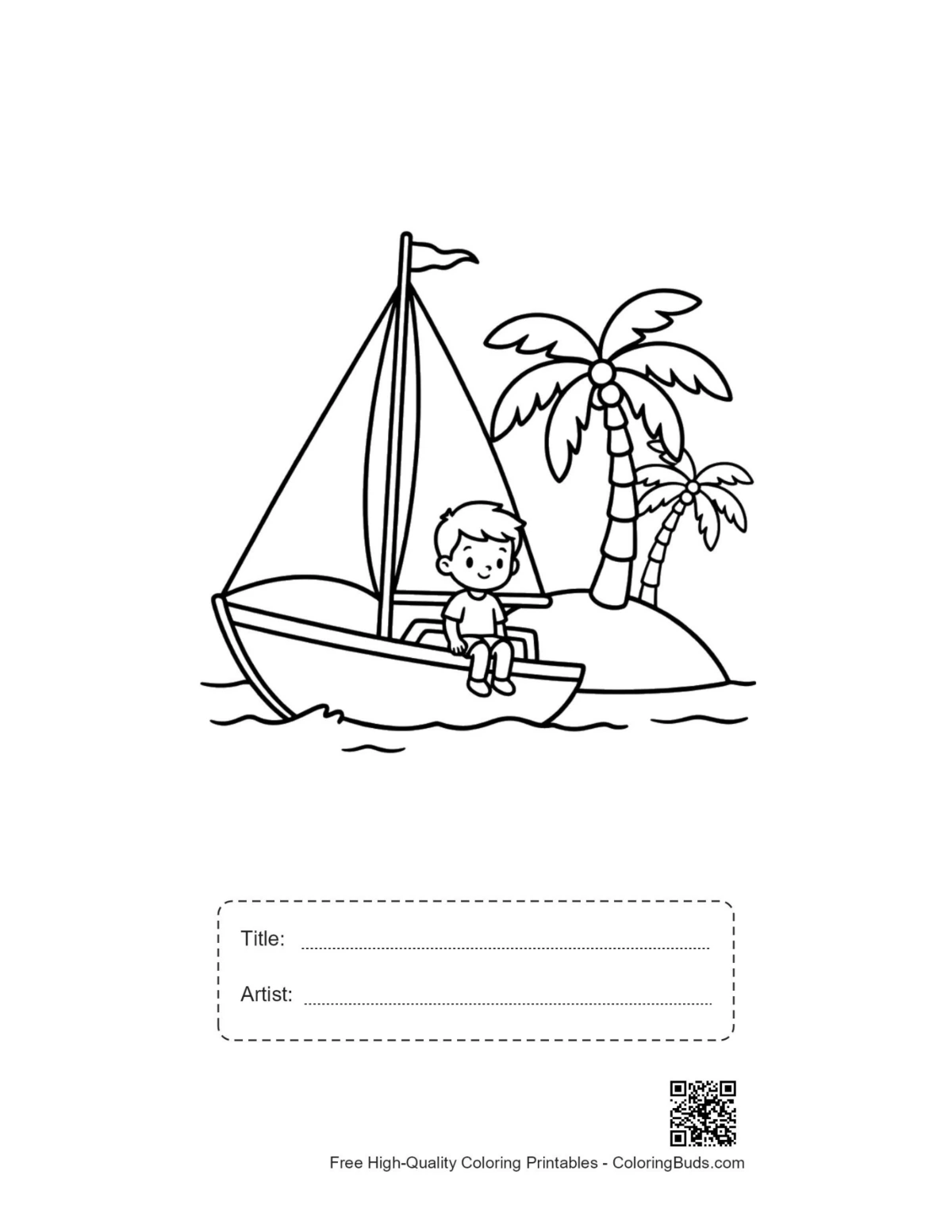 Printable sailboat sheet with title and artist box for kids