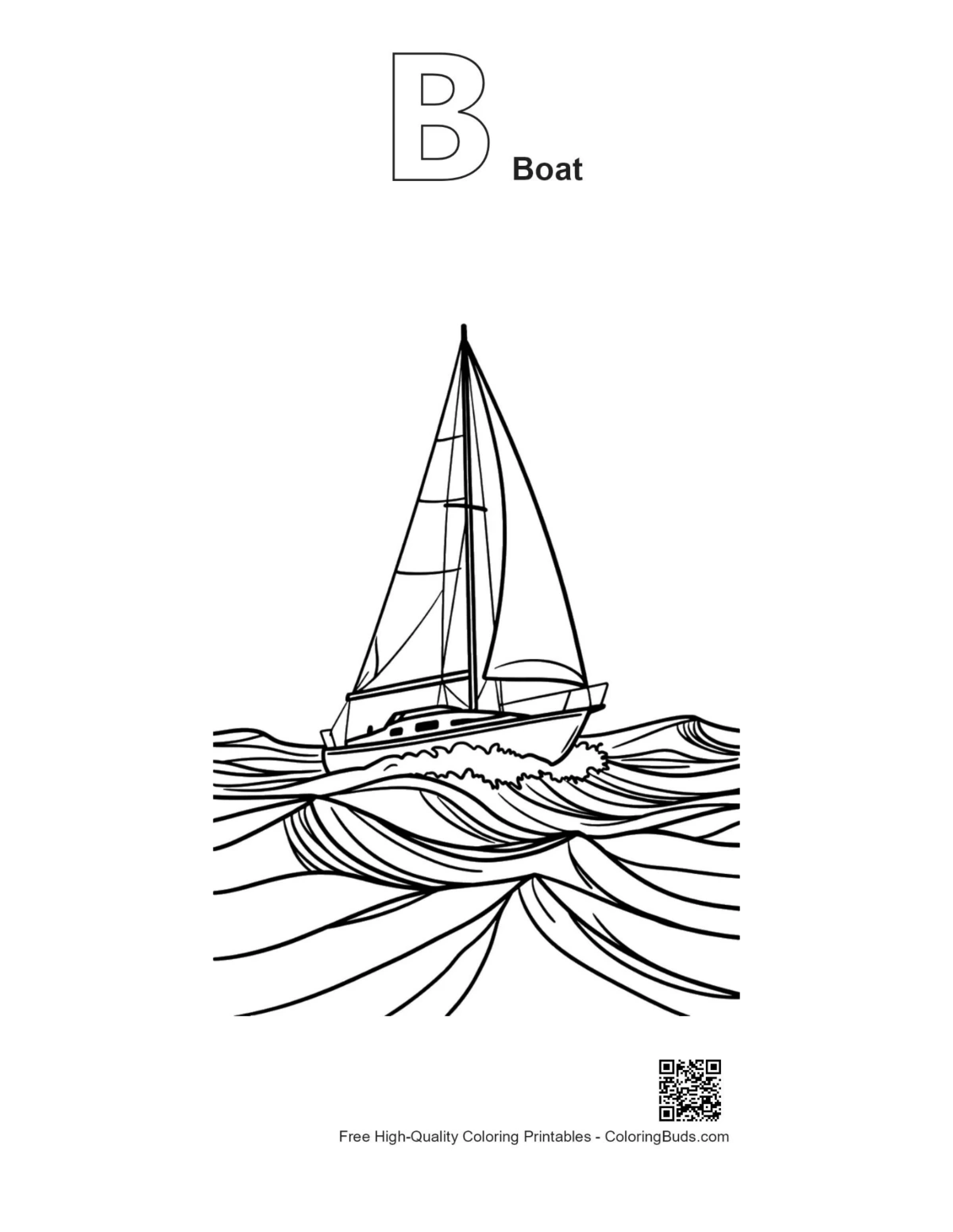 Sailboat waves printable outline with alphabet B boat