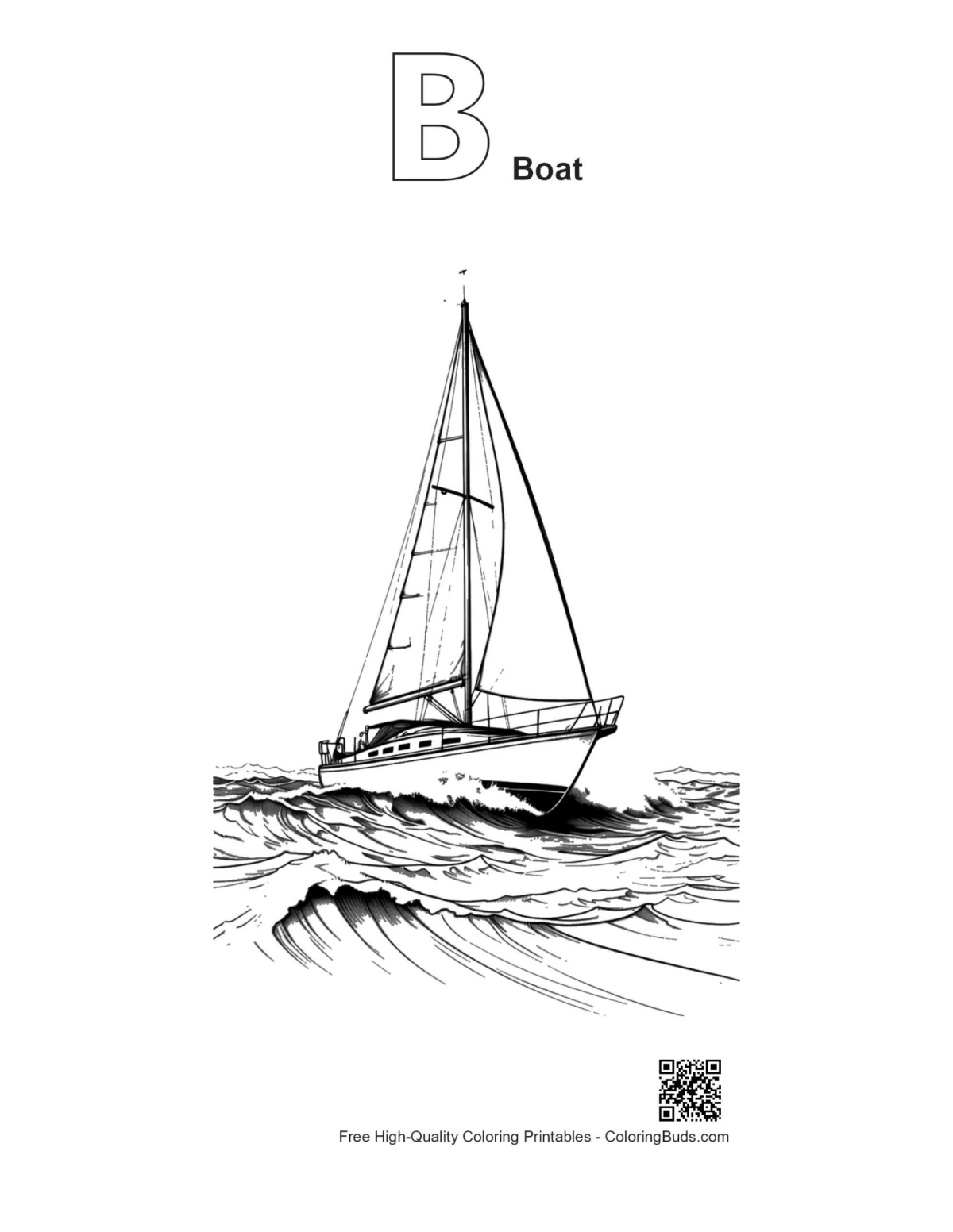 Sailboat coloring pages outline with letter B