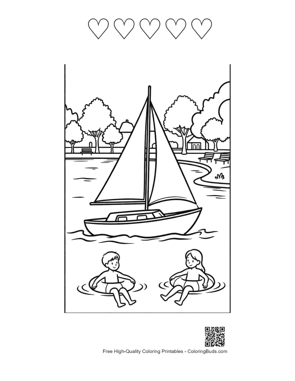 Sailboat printable 5 heart outline water play