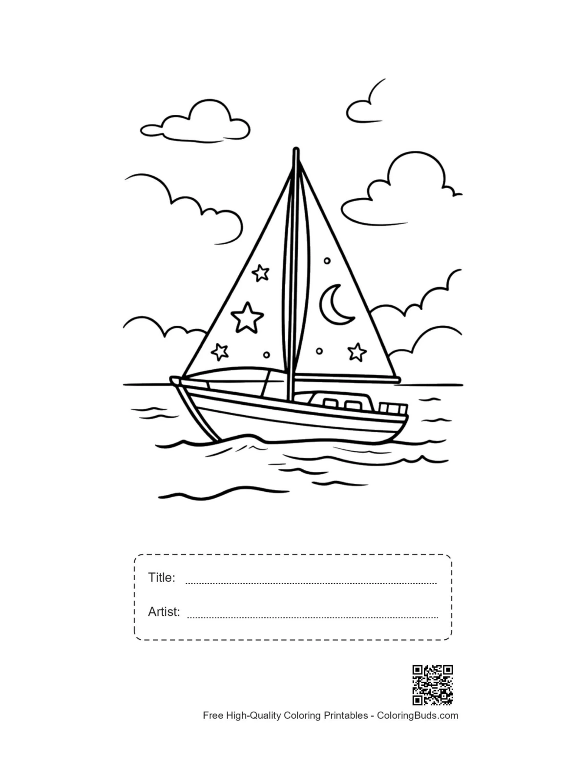 ภาพเรือใบดึกดื่นดาว พิมพ์ได้พร้อมช่องชื่อและศิลปิน