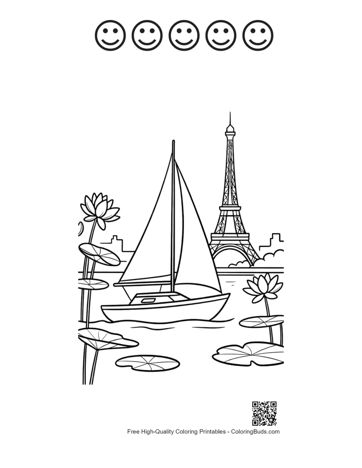 เรือใบโครงร่างใบหน้าแฮปปี้ 5 อัน ล่องเรือปารีสพิมพ์ได้