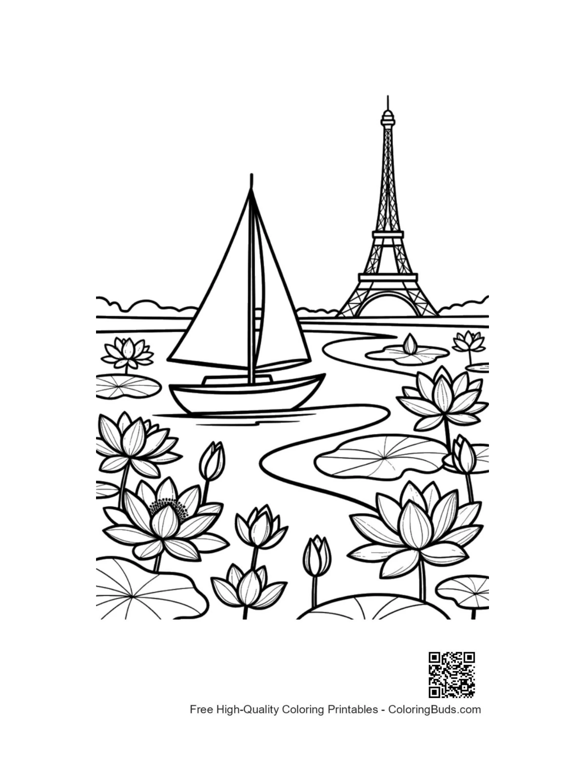 Paris sailboat Eiffel Tower water lilies printable