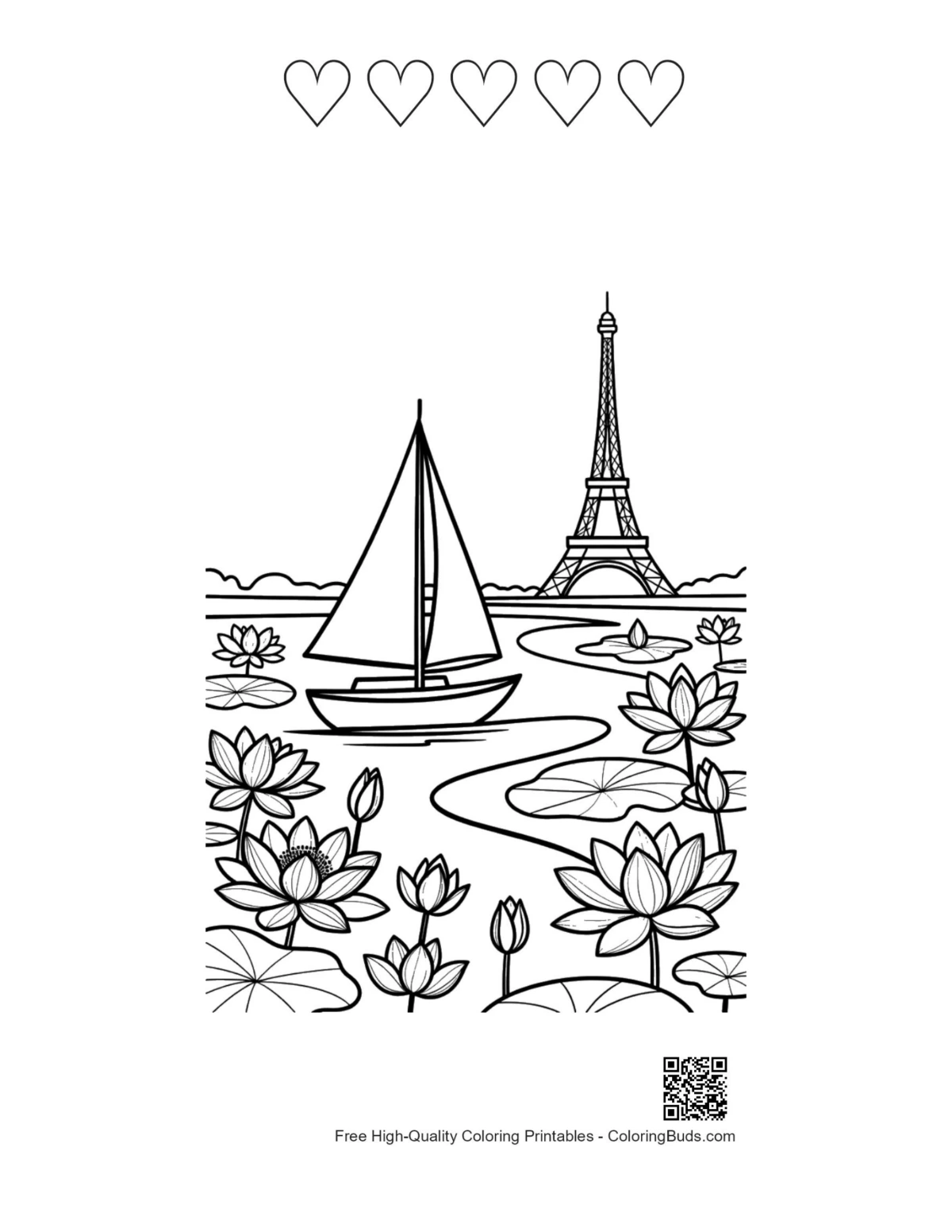 Romantic Paris sailboat with hearts printable
