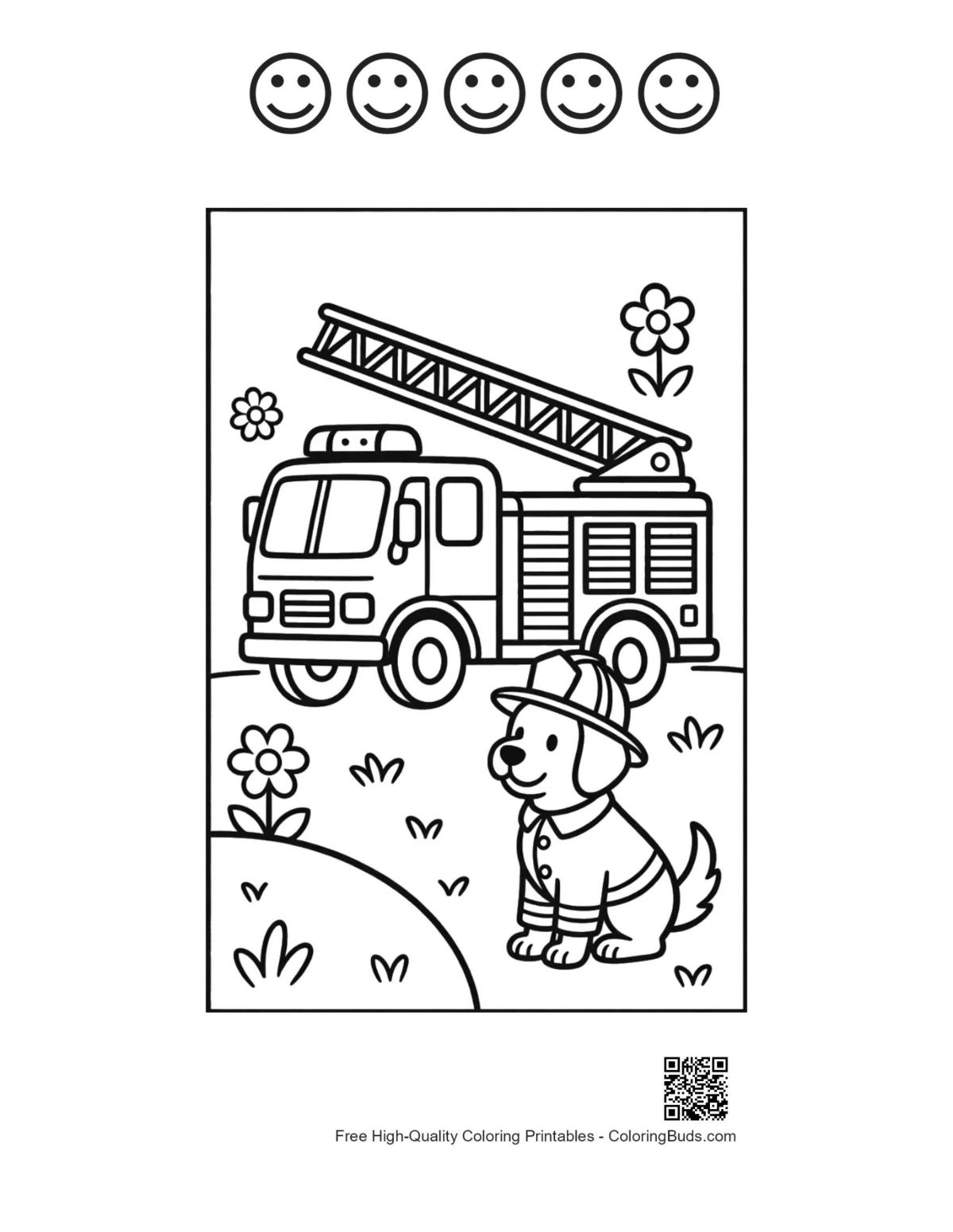 Puppy fire engine 5 happy face outline printable
