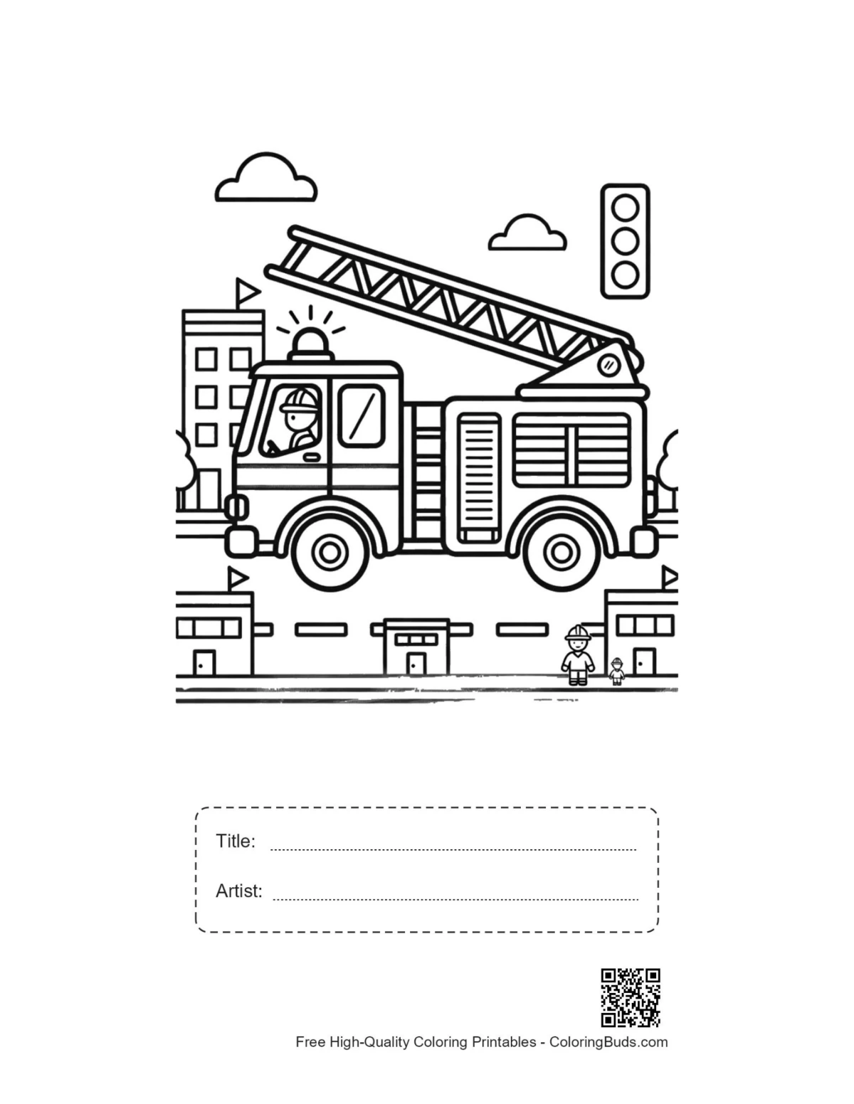 Fire truck printable with title artist box