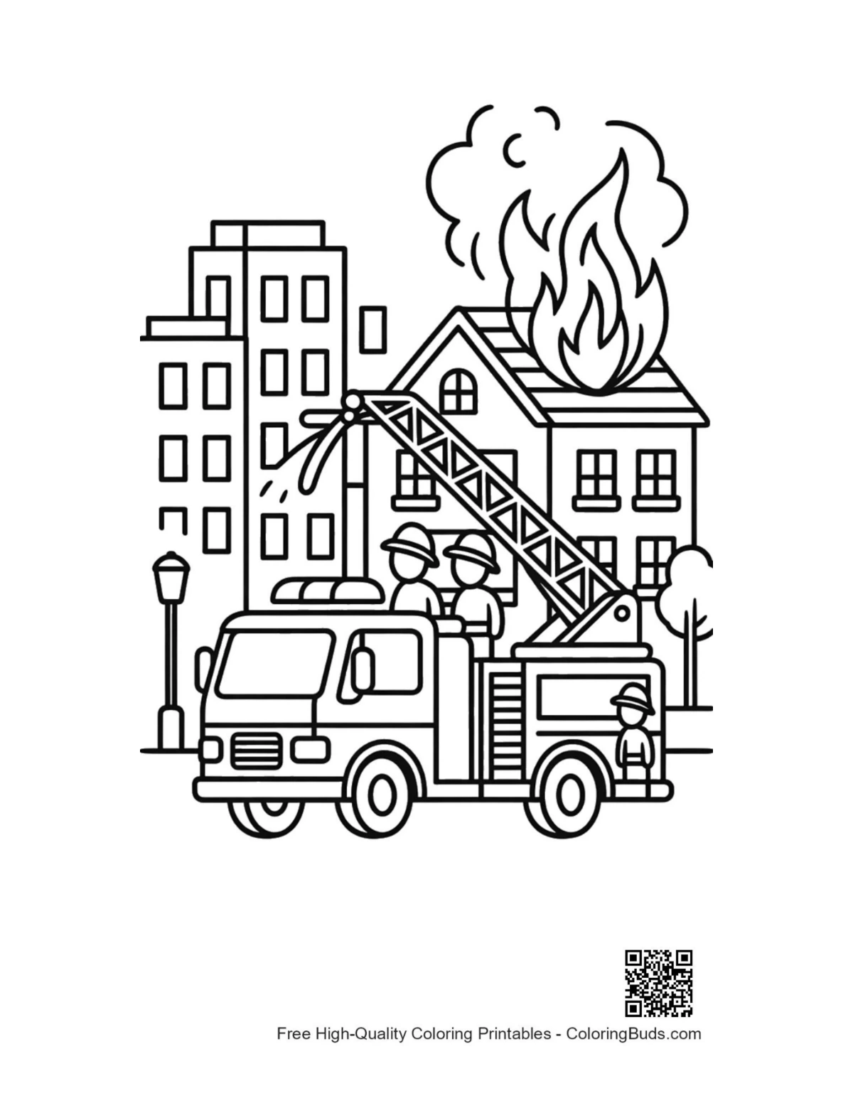 Süßes Feuerwehr-Ausmalbild zum Drucken für Kinder