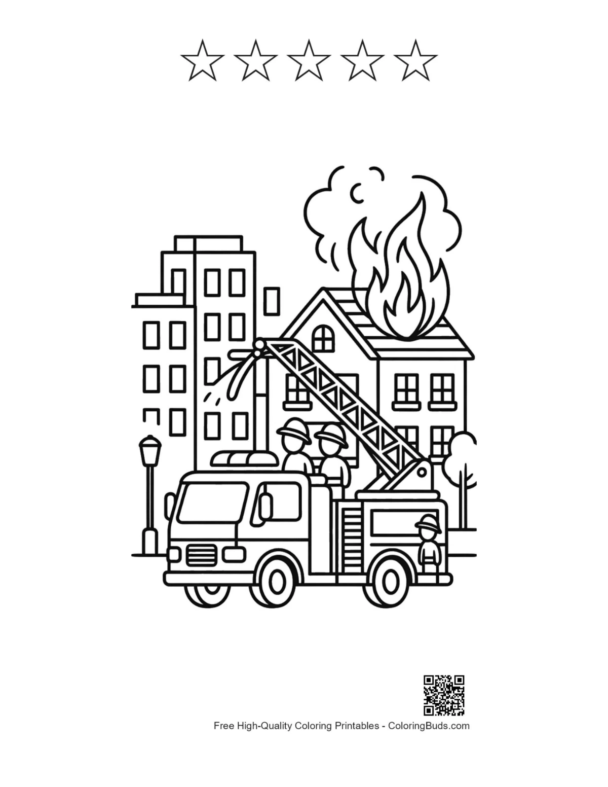 Süßes Feuerwehr-Ausmalbild zum Drucken mit 5 Stern-Umrissen