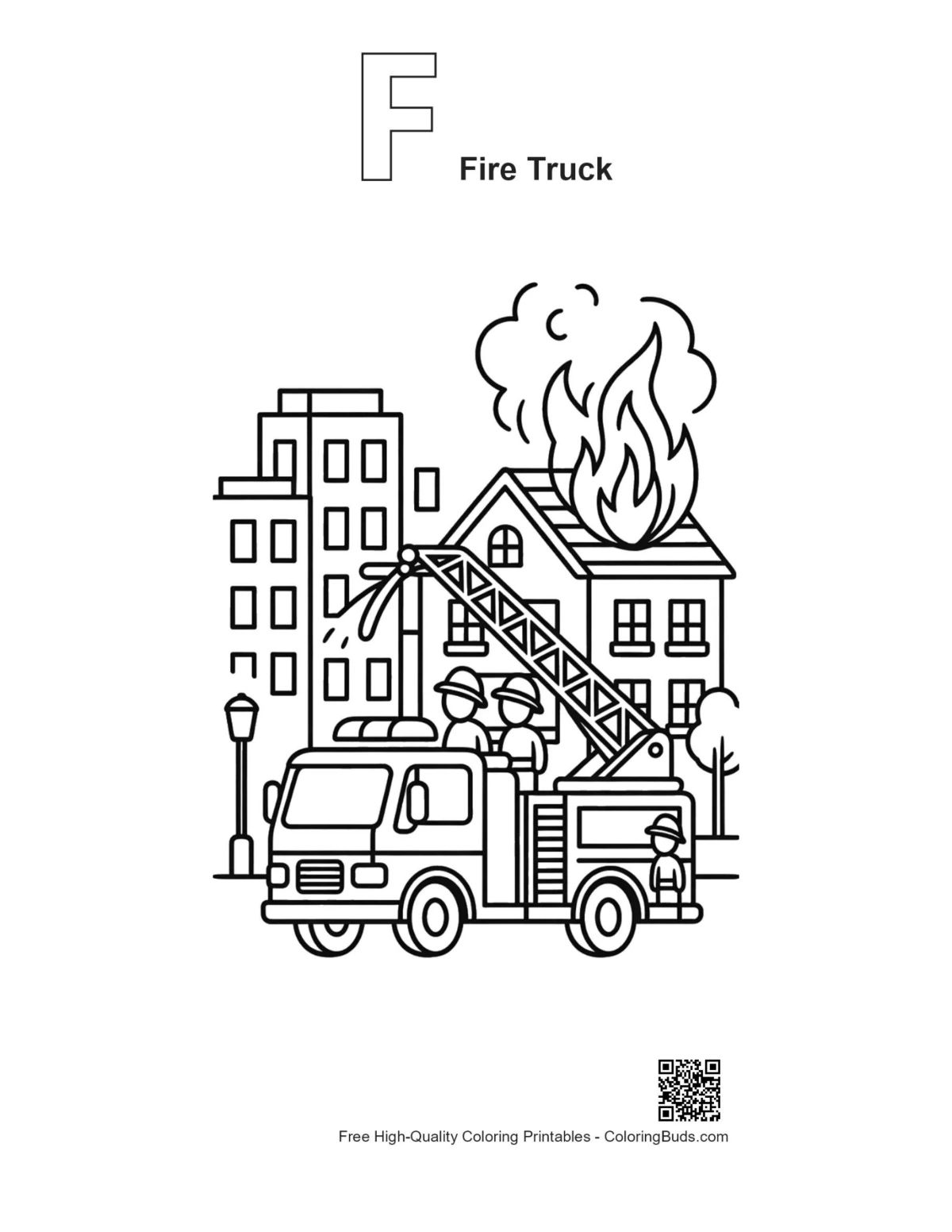 Süßer Feuerwehr-Umriss mit Alphabet F Feuerwehrauto zum Drucken