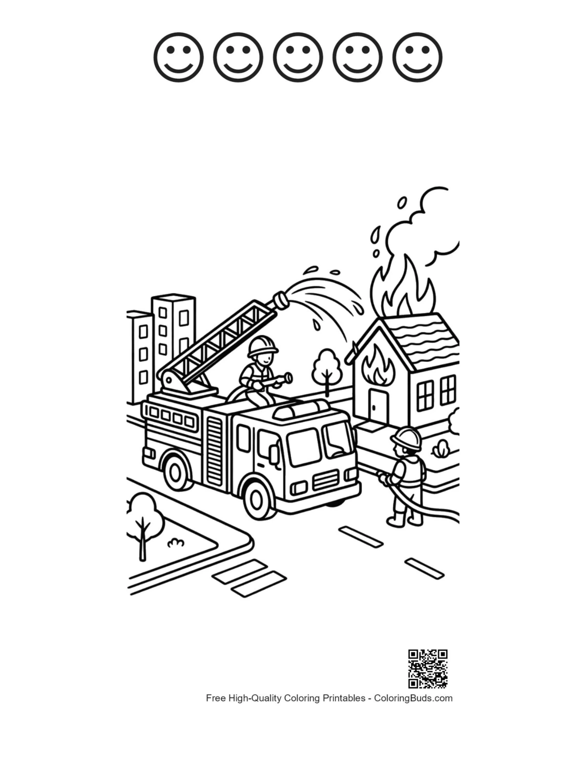 Fire Engine sheet 5 happy faces outline
