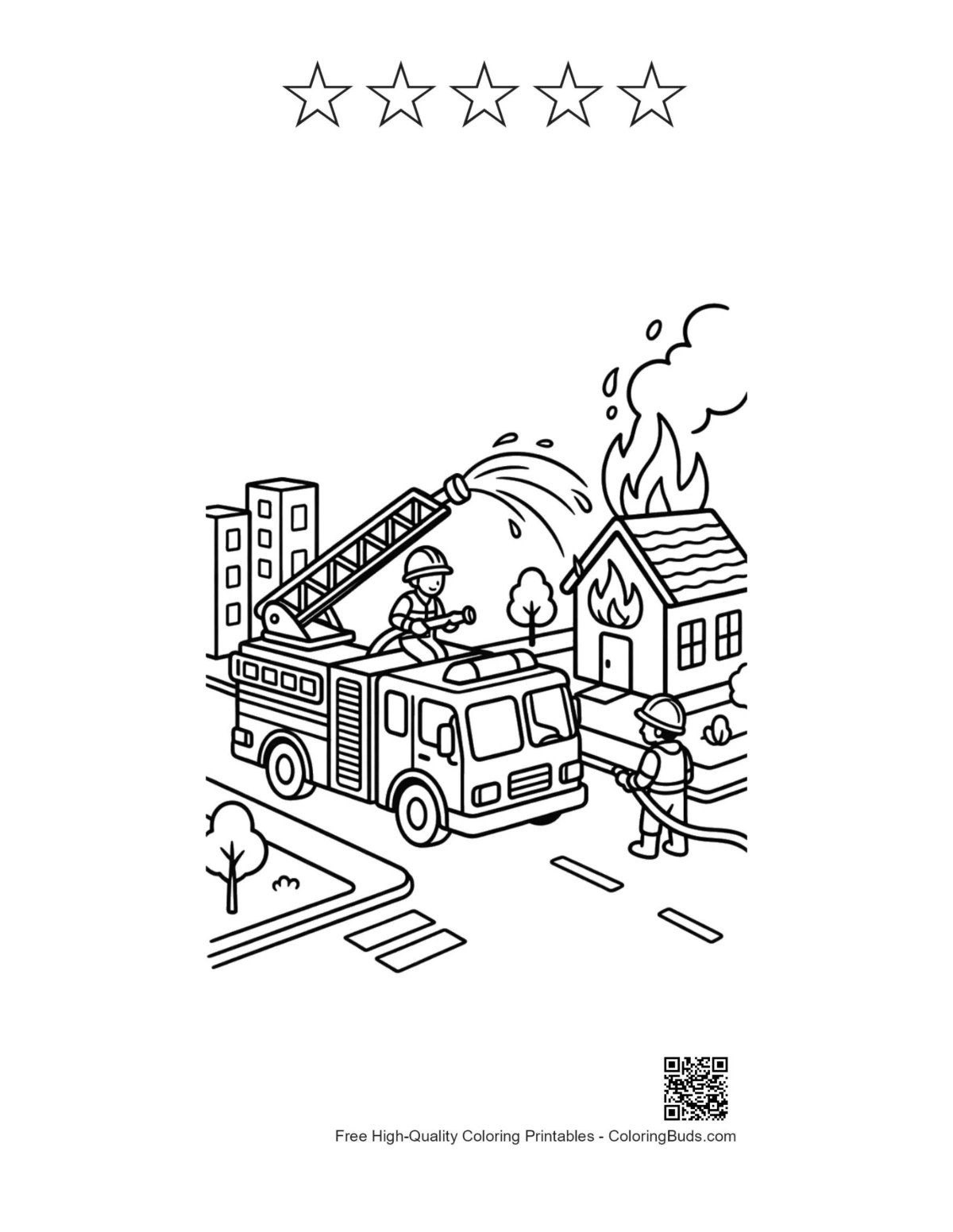 Fire Engine printable with 5 stars outline