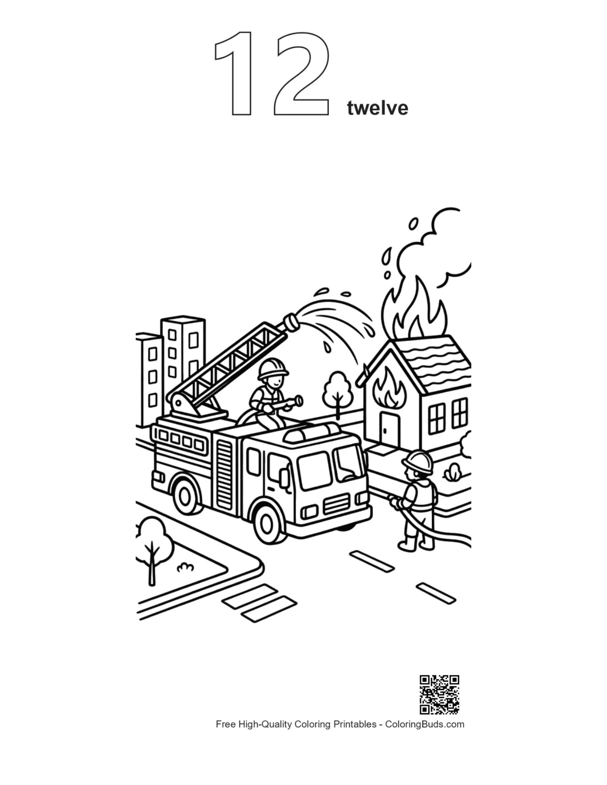 Fire Engine coloring page number 12 outline