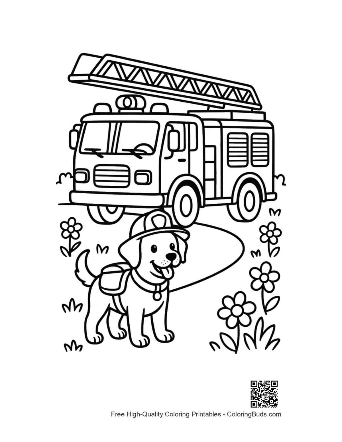 Easy fire engine printable for kids coloring