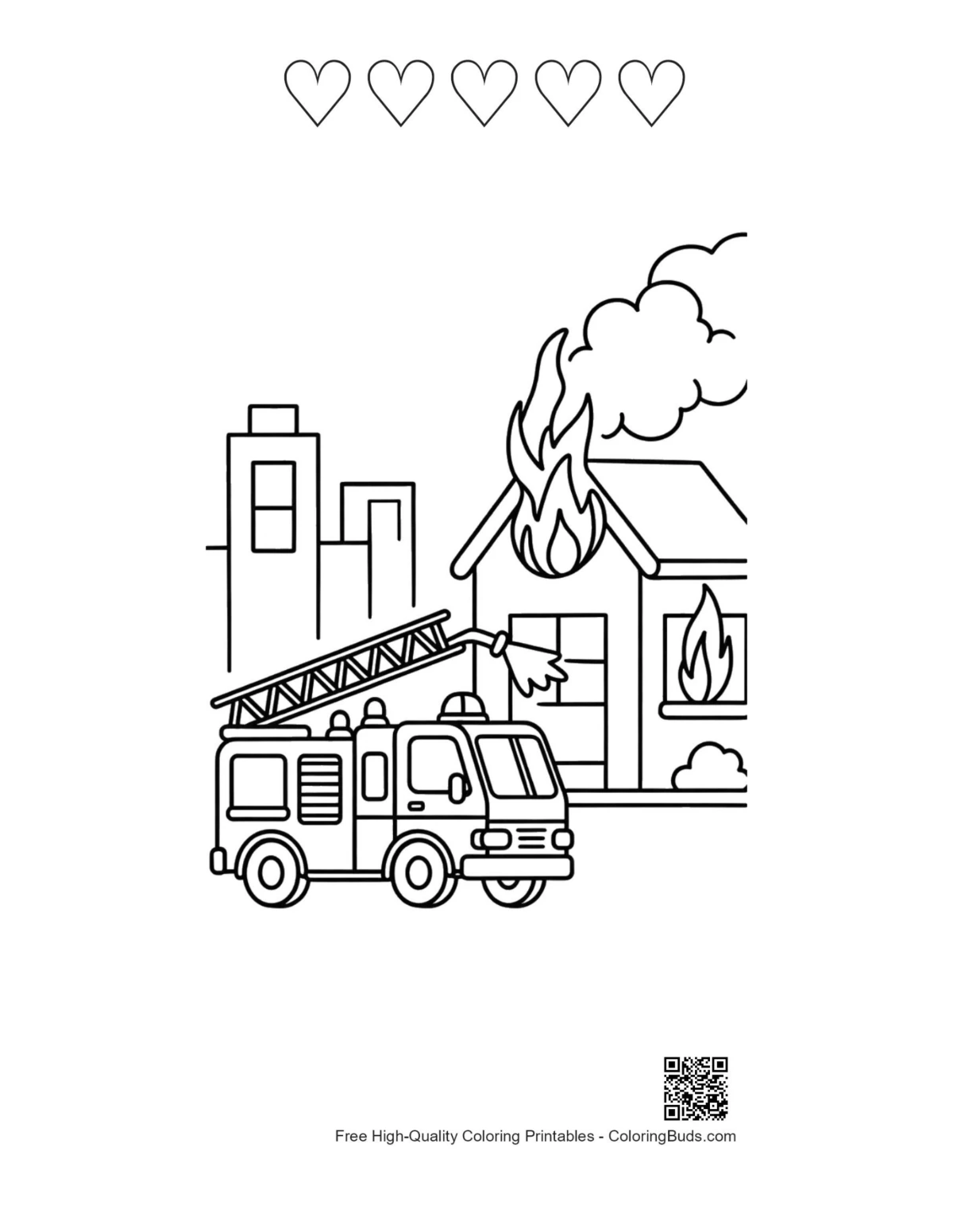 Fire engine flames printable with hearts