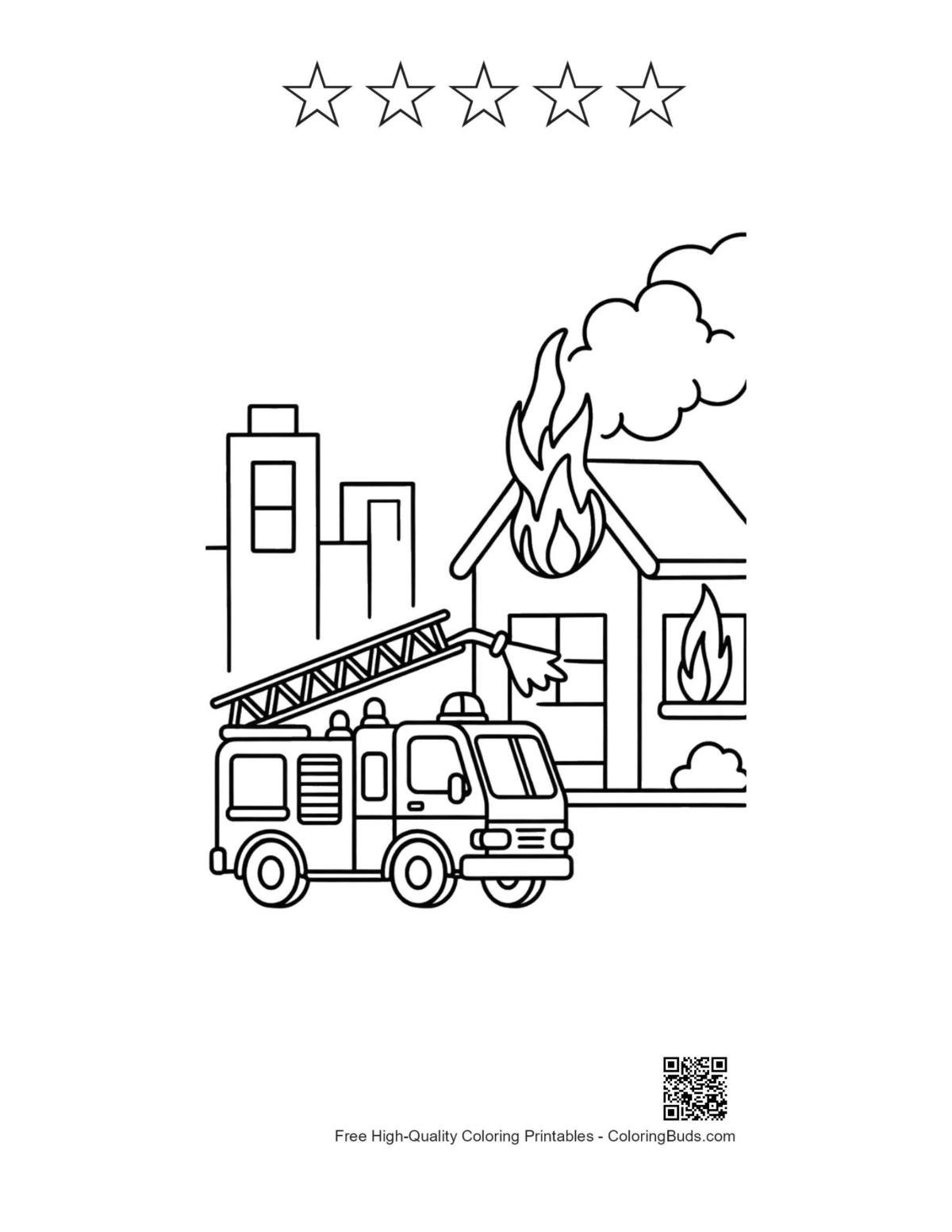 Fire engine battling fire with stars printable