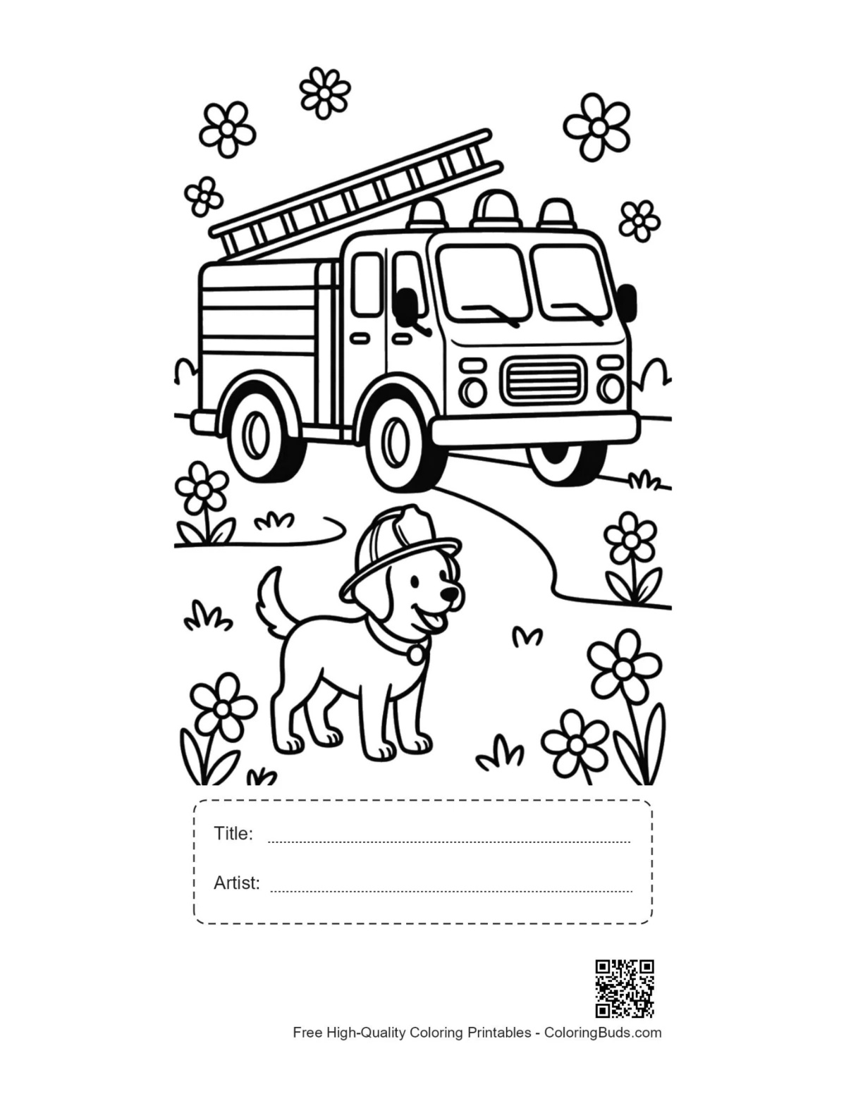 Fire engine printable with title artist box