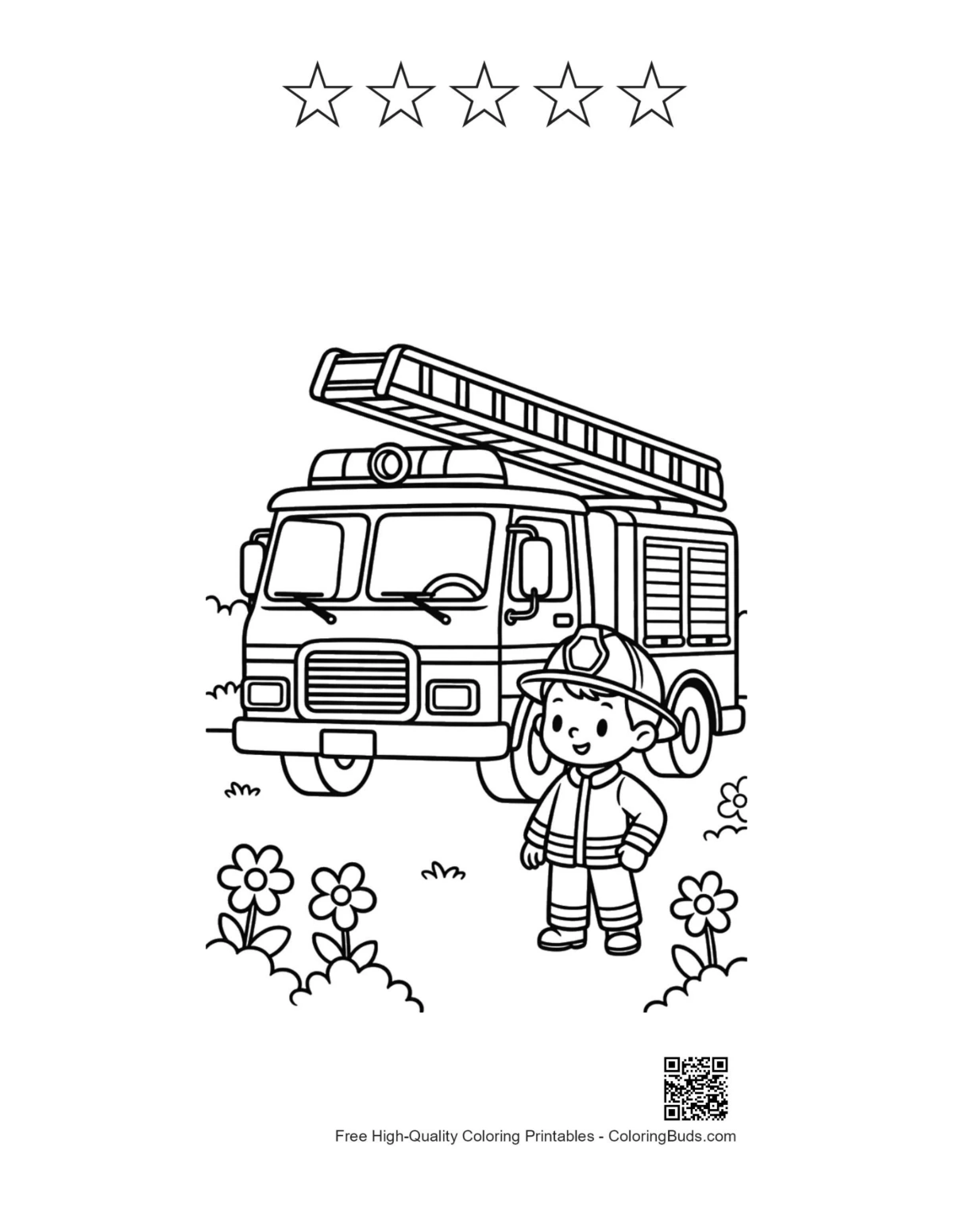 Fire engine printable with star outlines