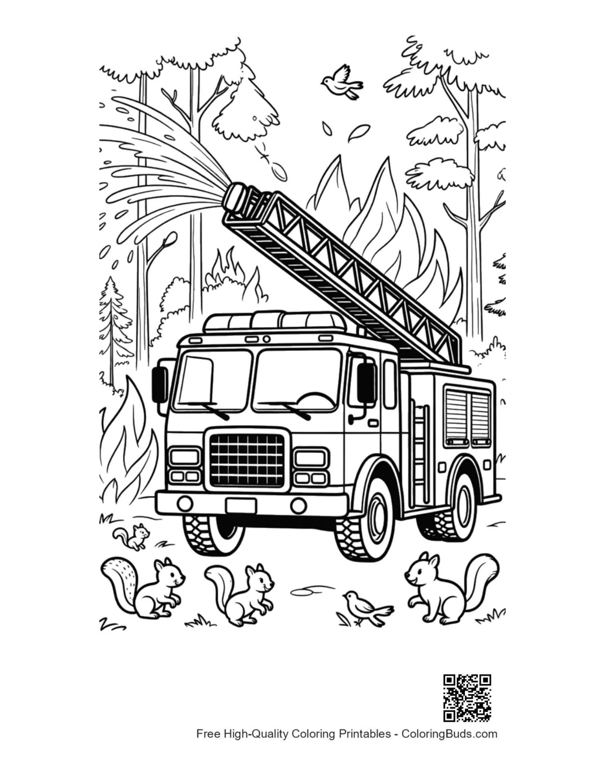 Free fire engine printable coloring page outline