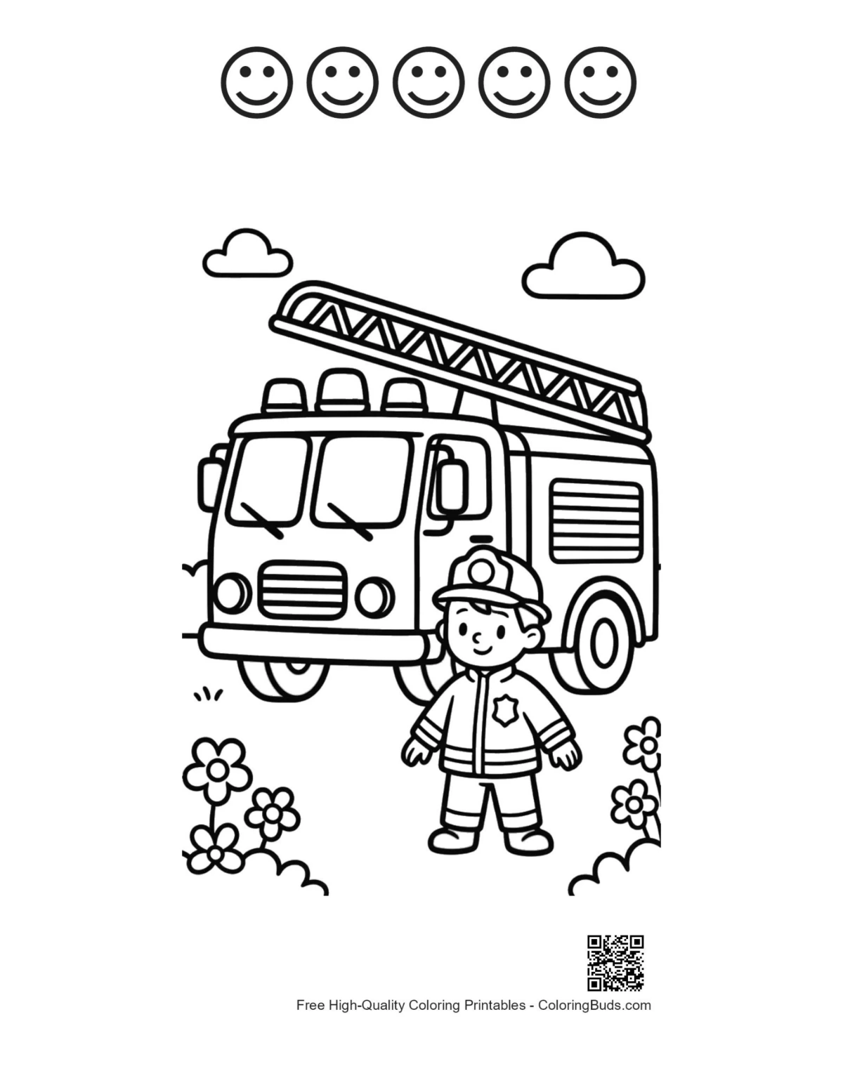 Free fire engine sheet with happy faces