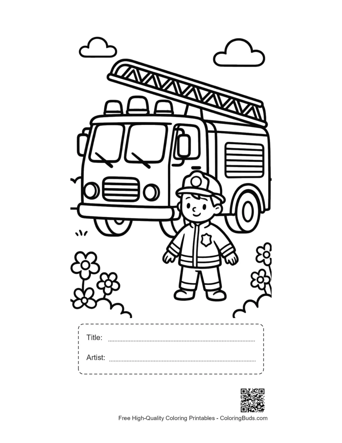 Printable fire engine sheet with title box