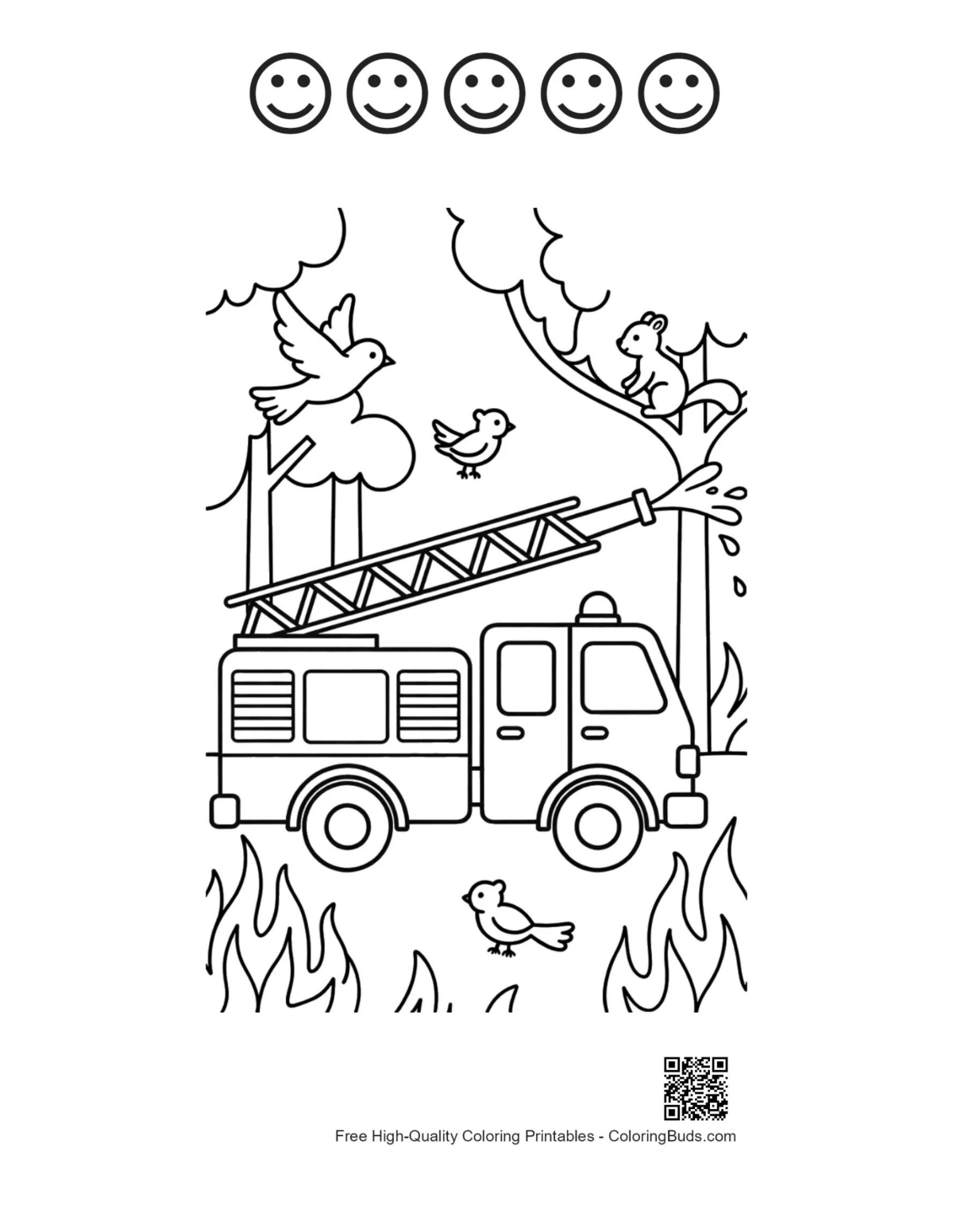 Fire engine ladder woods 5 happy face outline printable