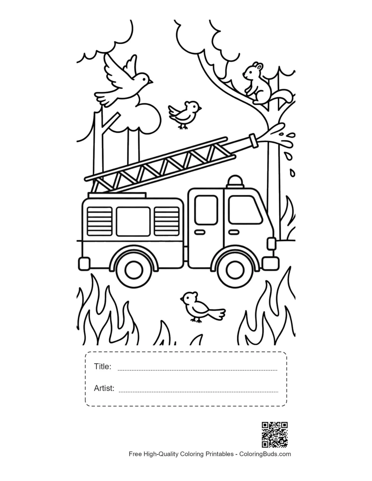 Large fire engine woods printable with title artist box