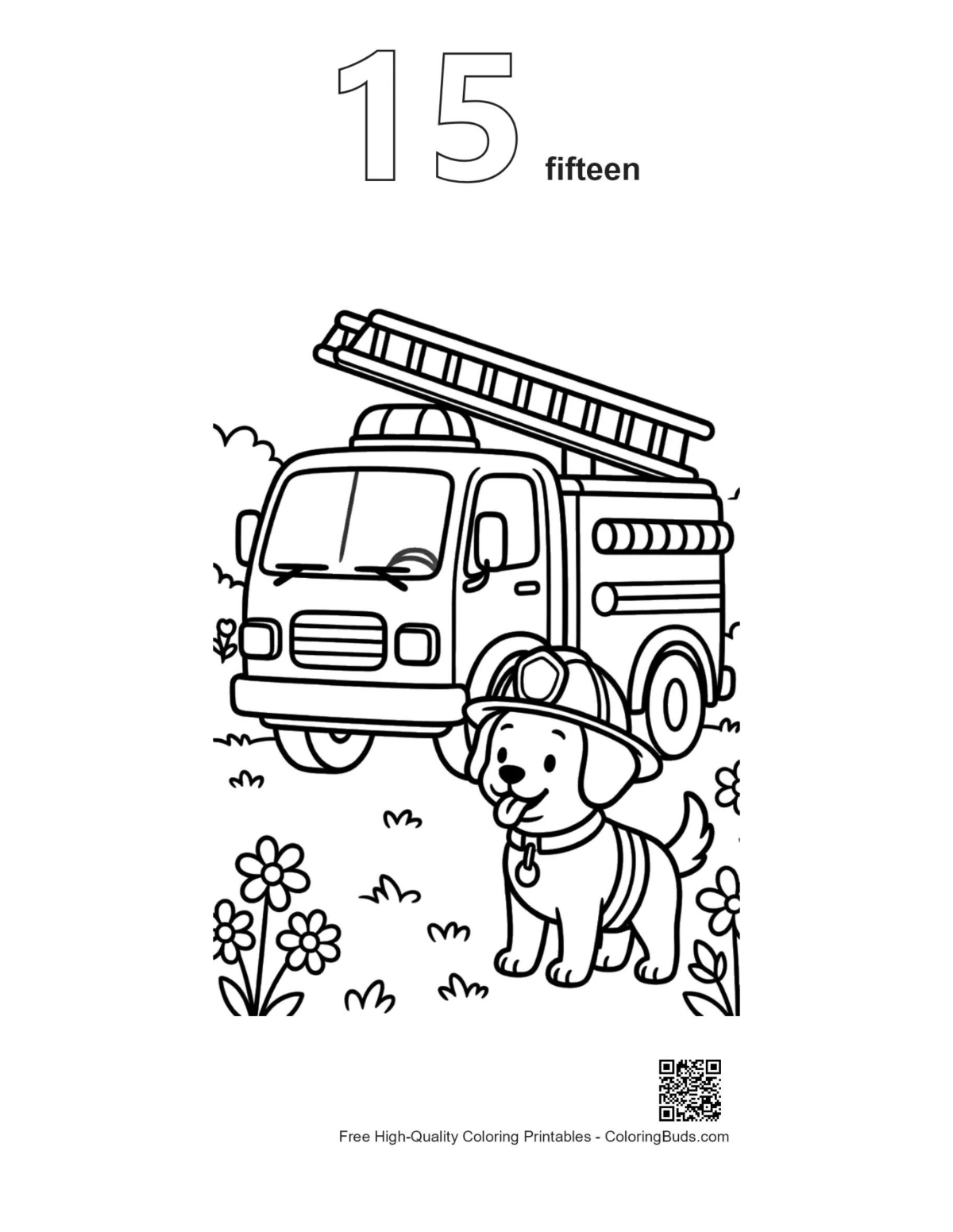 Rescue pup fire engine coloring page outline #15