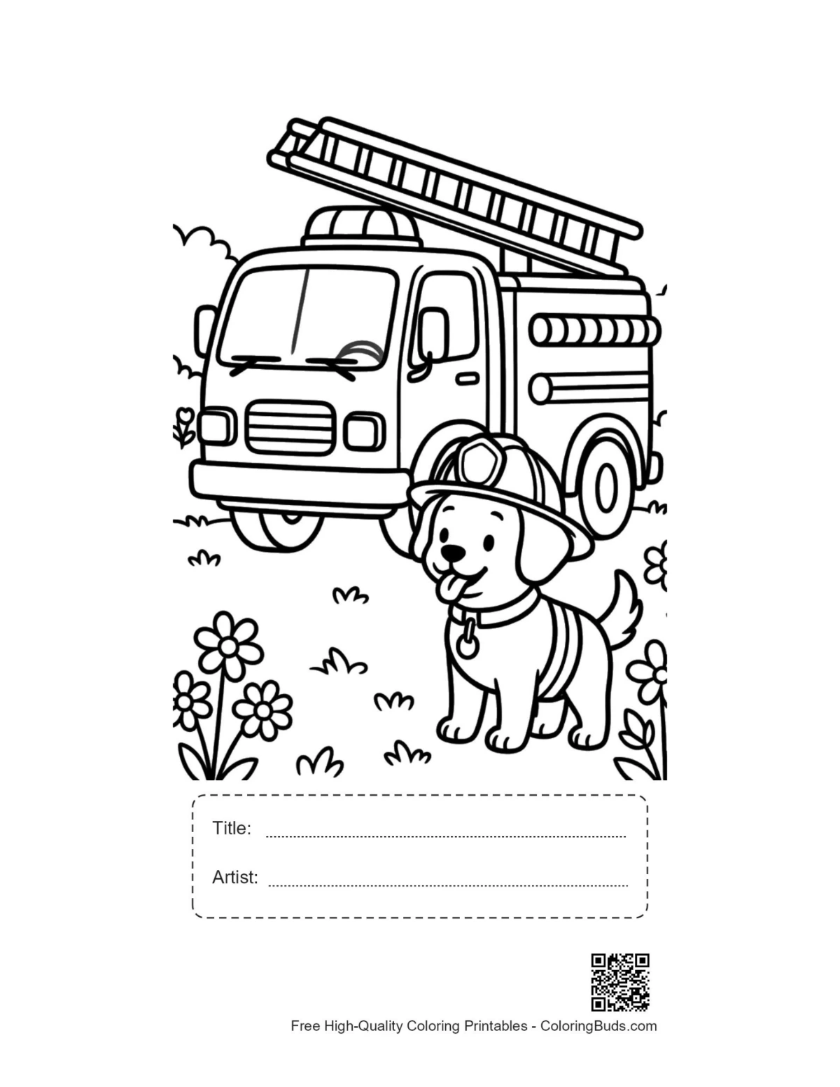 Rescue pup fire engine printable with title box