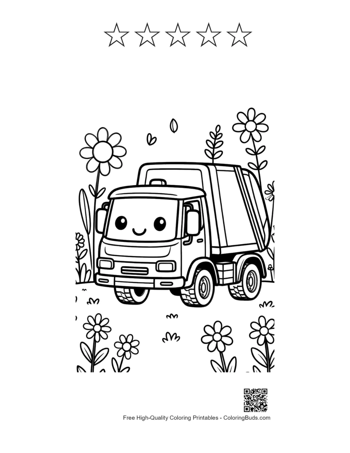 Cute recycling truck with 5 star outline printable
