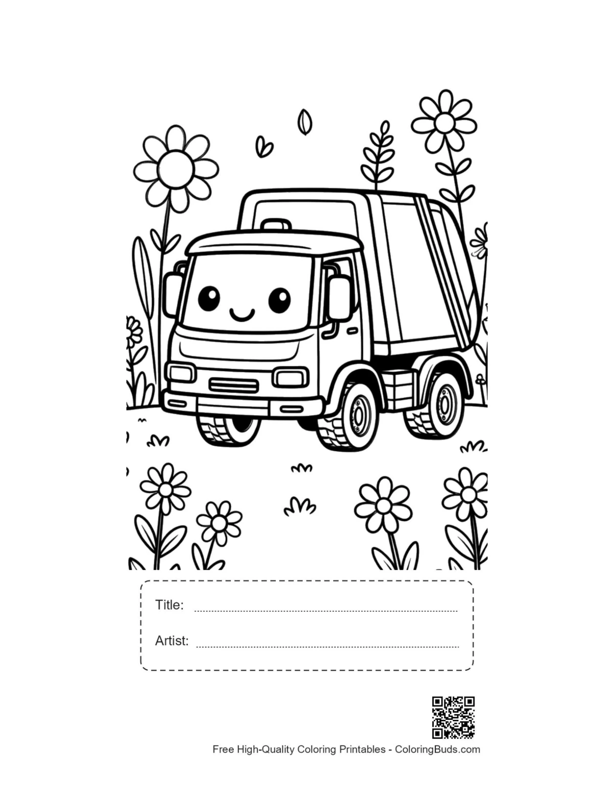 Cute recycling truck printable with title artist box