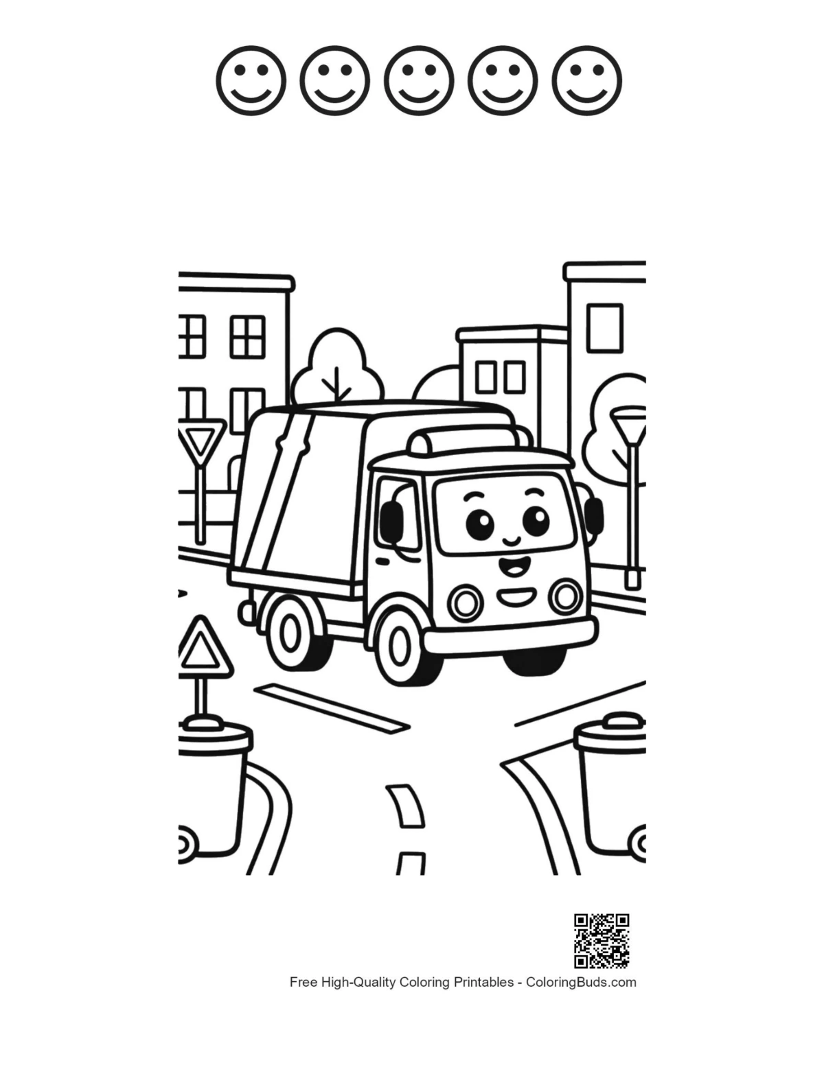 Recycling truck sheet with 5 happy faces