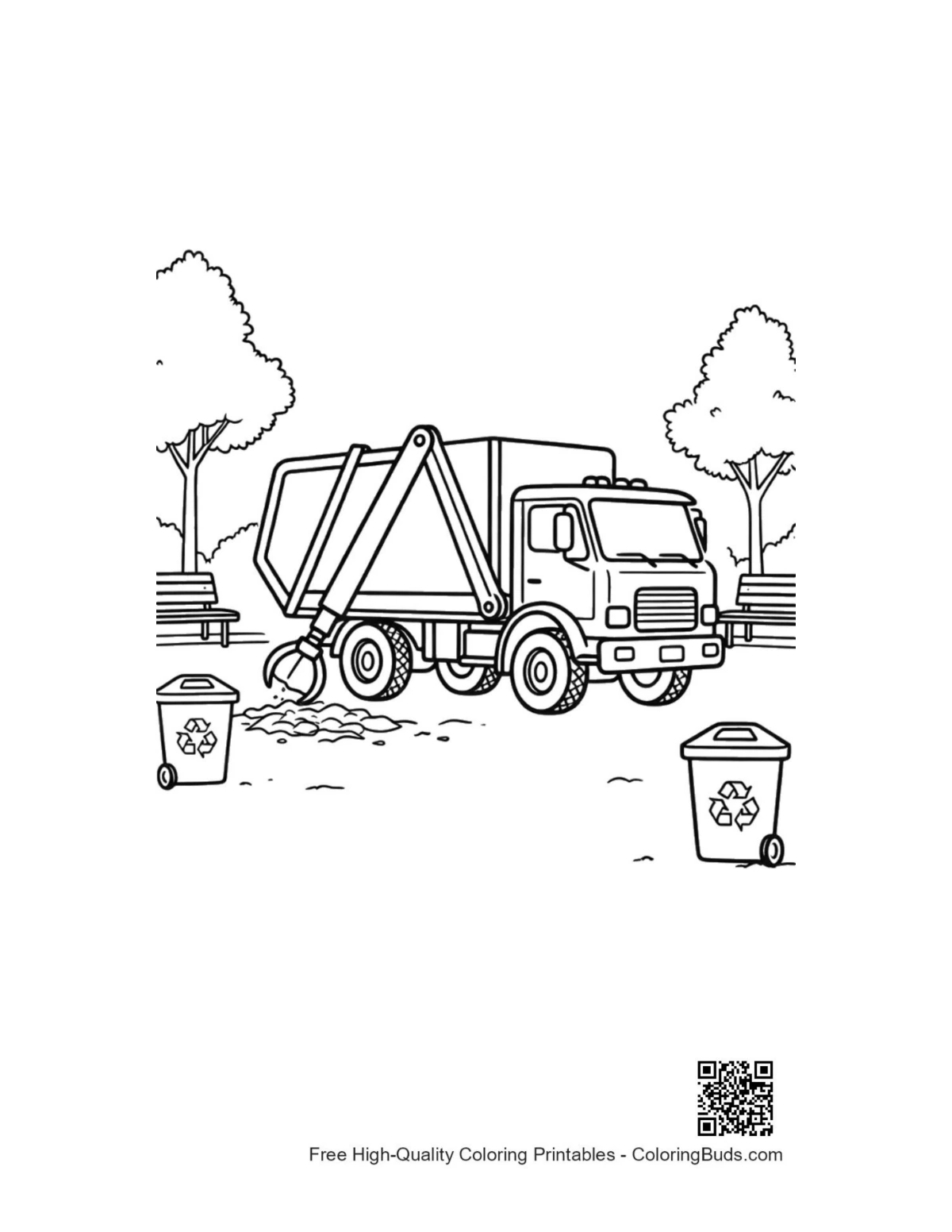 Easy recycling truck printable coloring page for kids