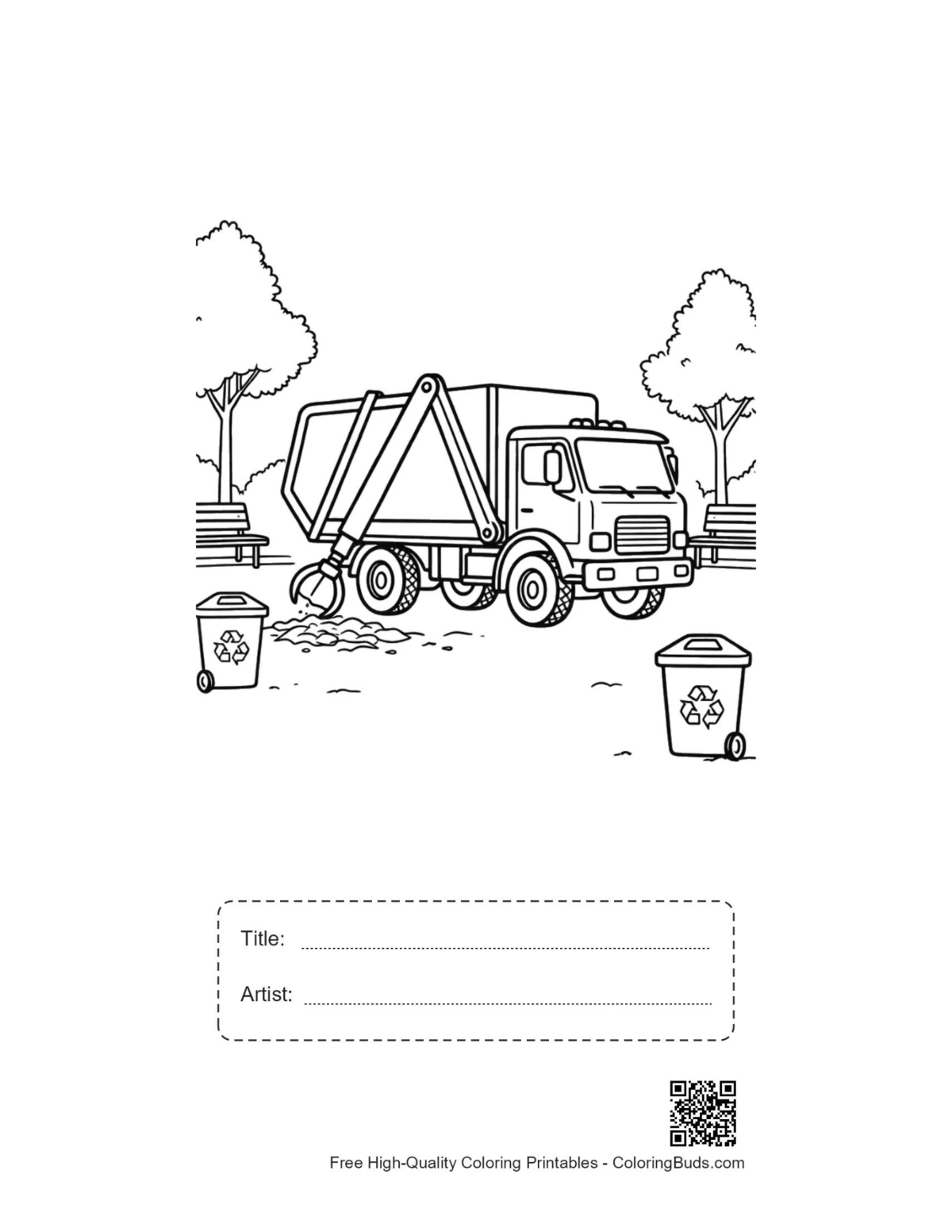 Recycling truck printable with title and artist box