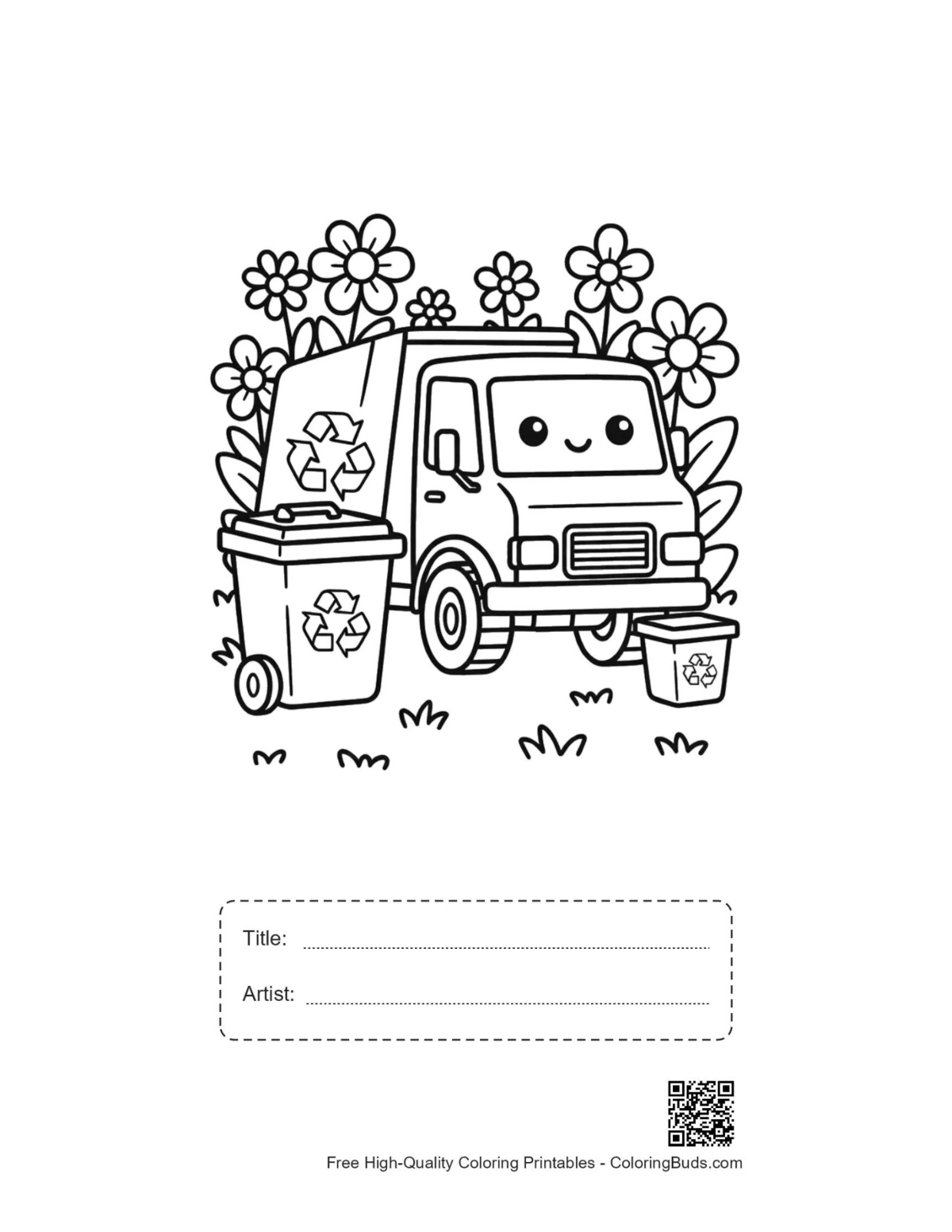 Recycling truck printable with title artist box