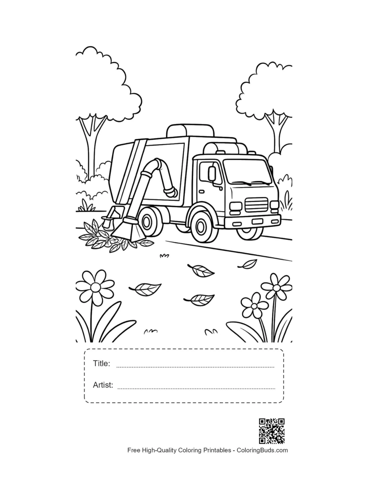 Garbage truck leaves printable with title and artist box