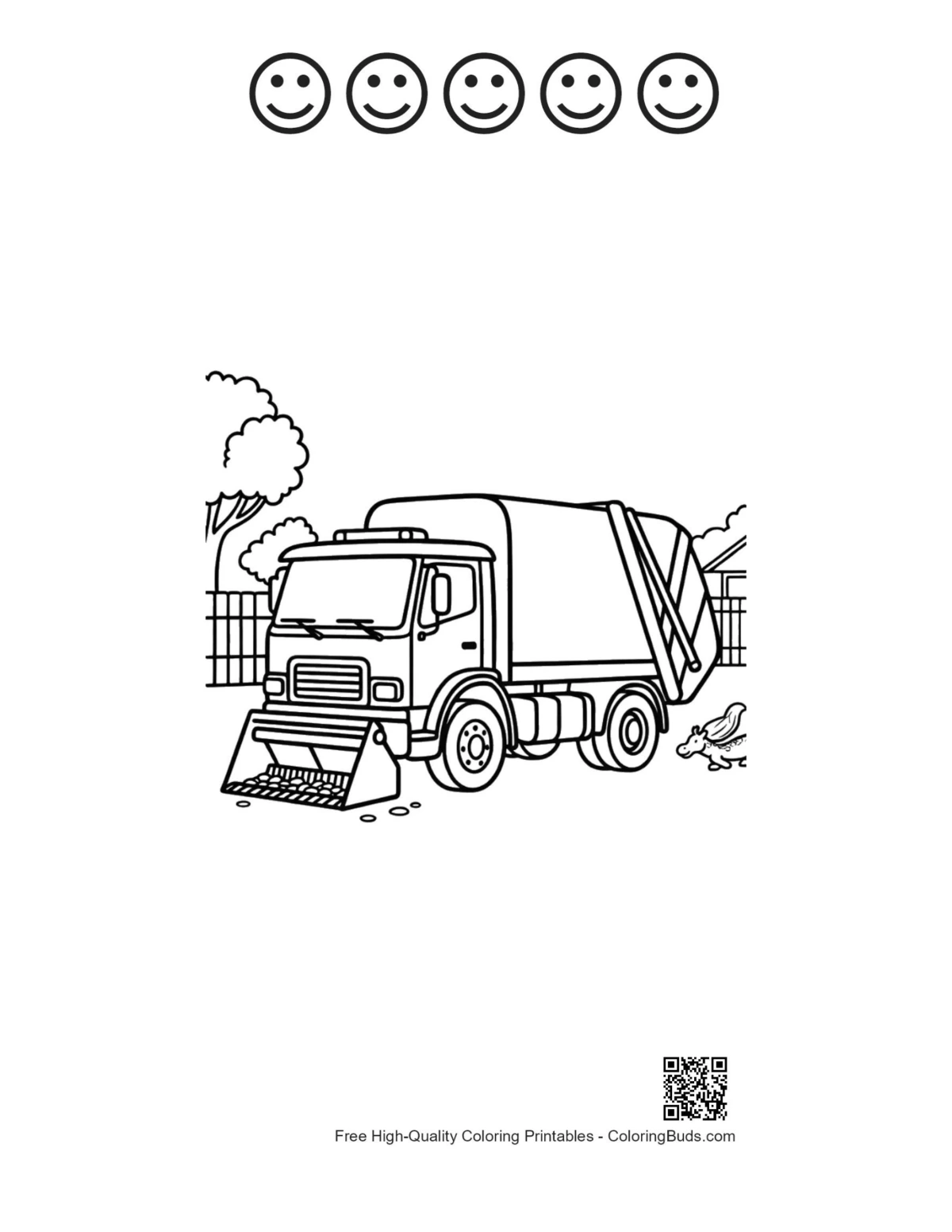 Recycling truck 5 happy face outline printable