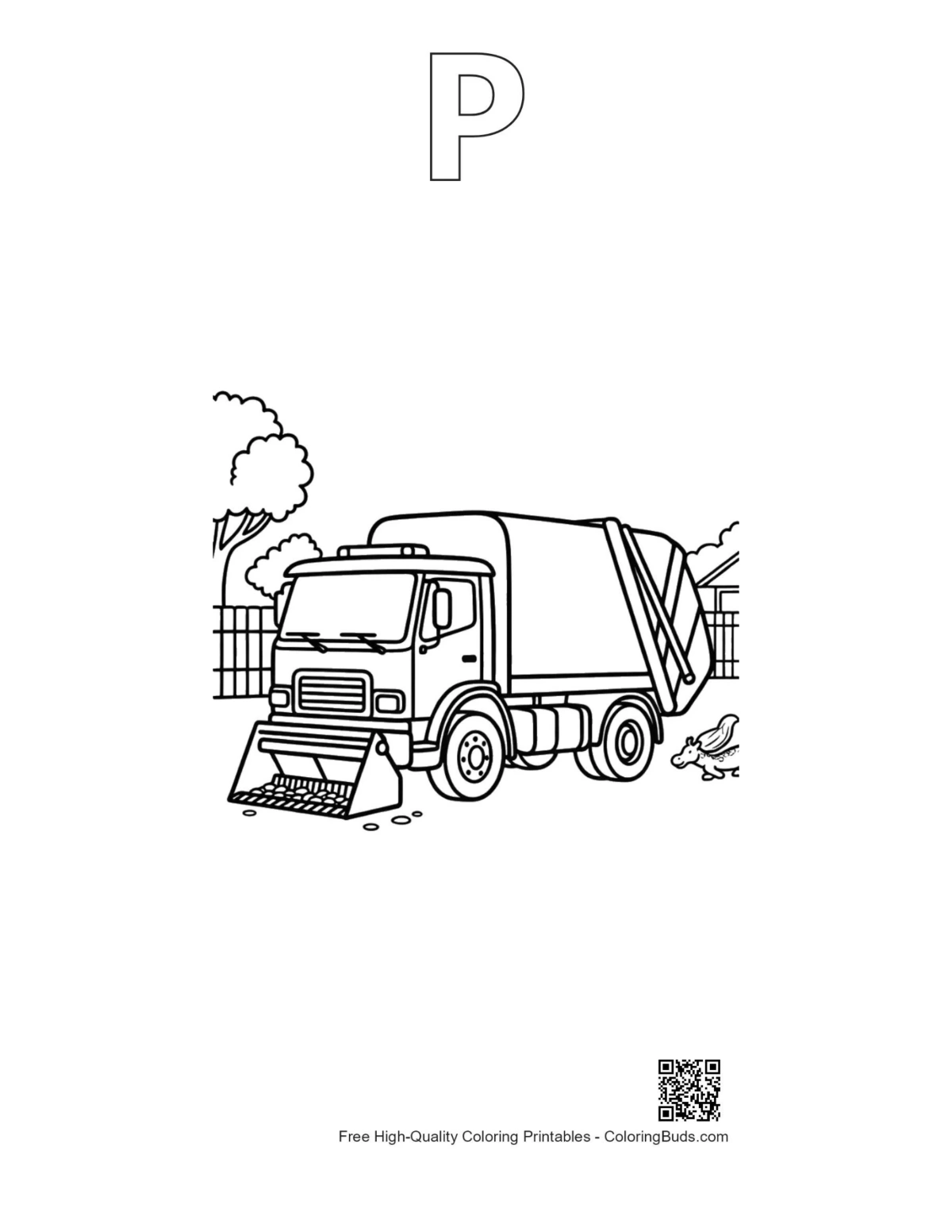Recycling truck outline alphabet P printable