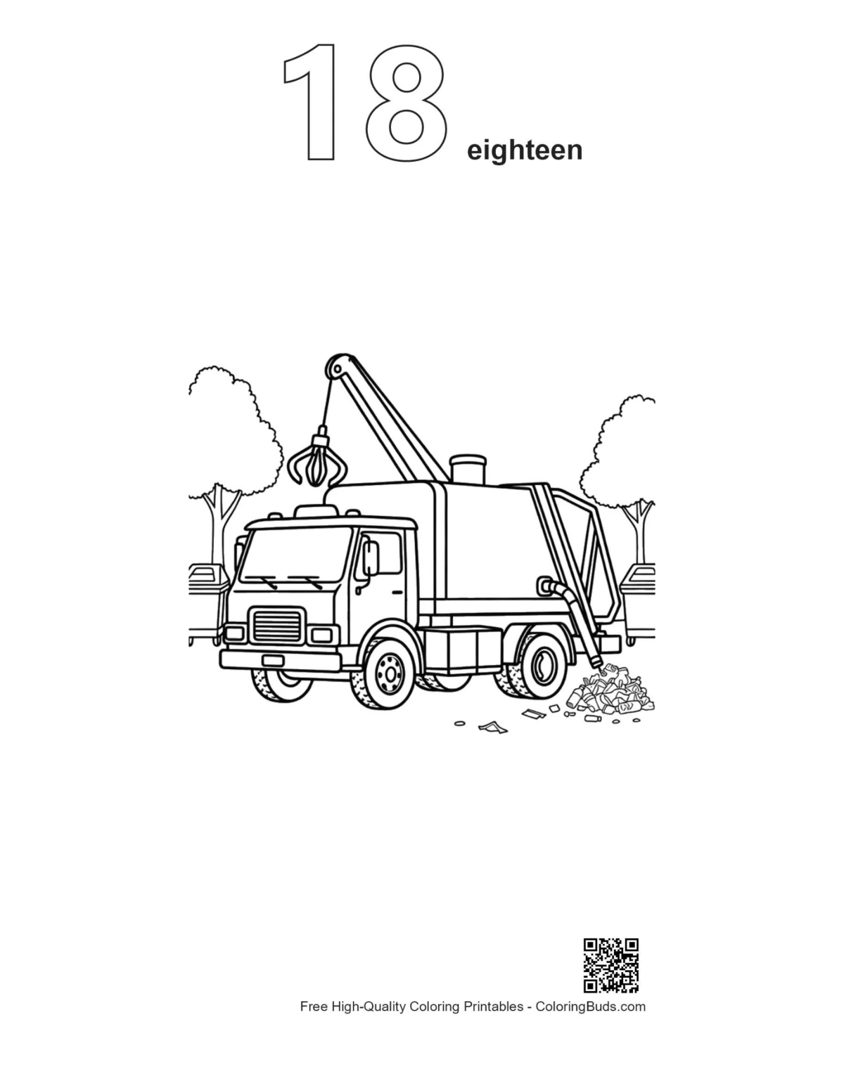 Recycling truck crane arm outline number 18 printable