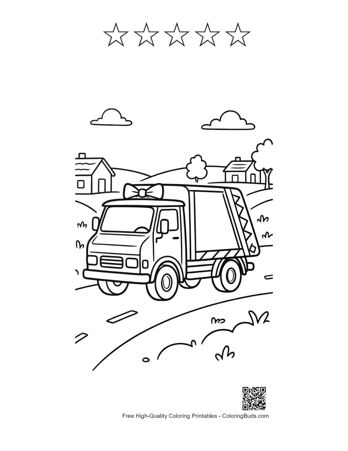 Recycling truck printable with star outlines